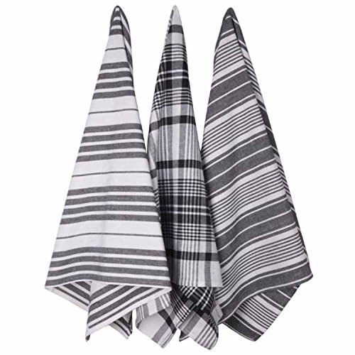 Now Designs Jumbo Pure Kitchen Towel Set of 3 - Super Absorbent & Quick-Drying Black Cotton Towels for Cooking, Cleaning & Dish Drying