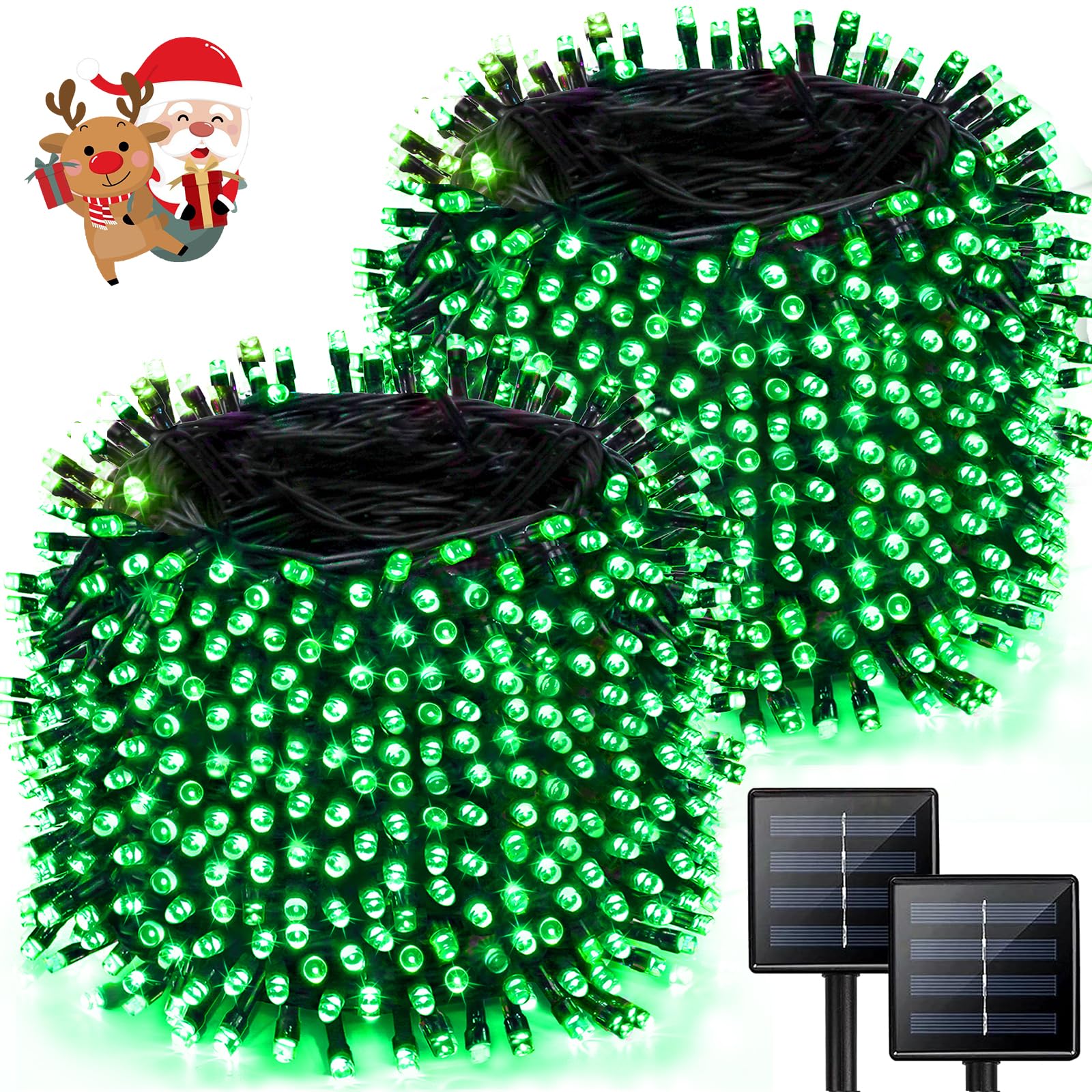 Albelt 85FT Solar String Lights Outdoor - 2 Pack 480 LED Extra-Bright Waterproof Christmas Lights with 8 Modes | Solar Xmas Tree Lights for Garden, Patio, Yard, and Holiday Decorations (Green Wire)
