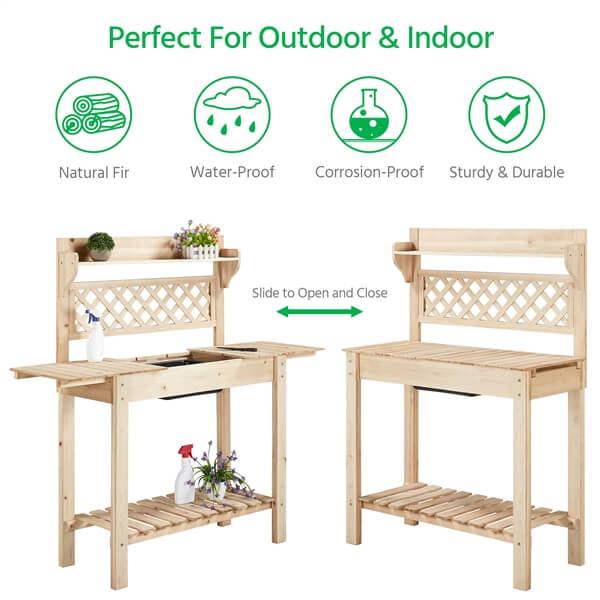 Yaheetech Outdoor Potting Bench with Storage Shelf - Heavy Duty Wooden Garden Work Table for Planting, Potting & Gardening - Perfect for Backyard, Patio & Greenhouse Use