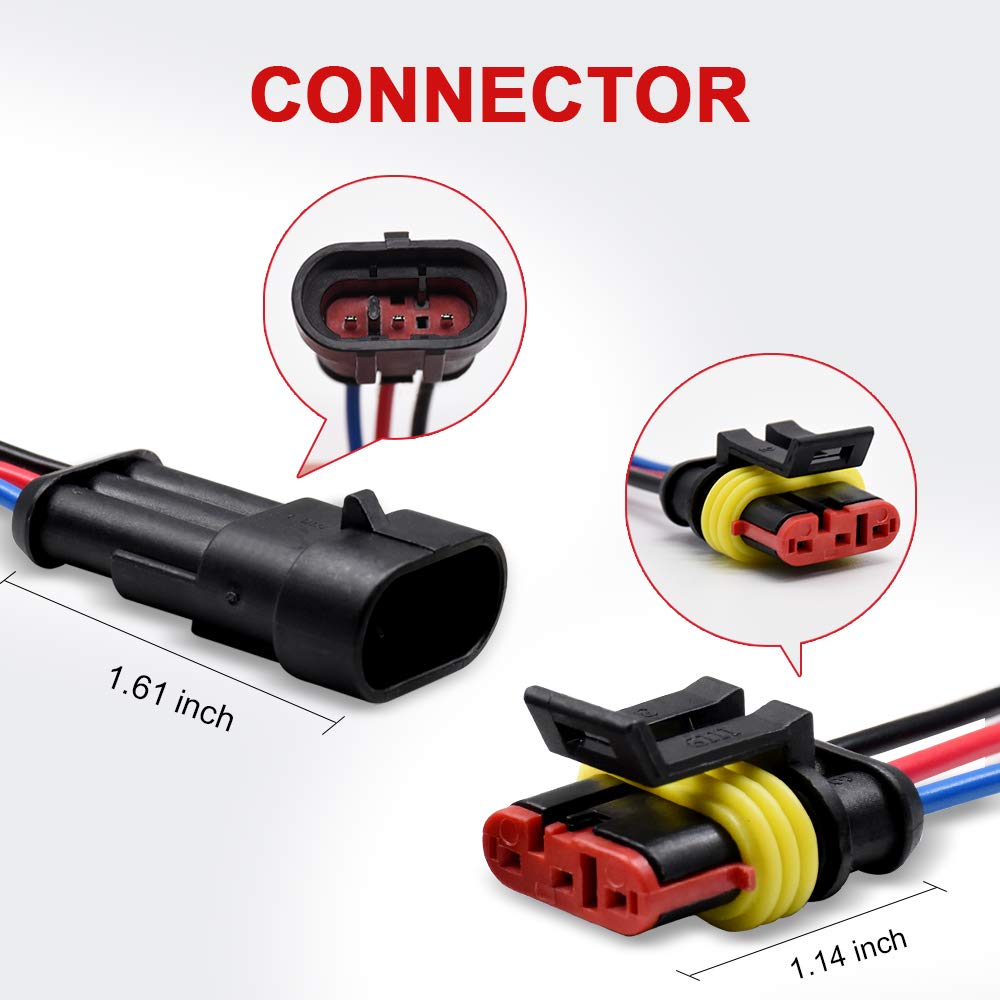 3 Pin Waterproof Electrical Connector Kit (6 Pack) - 18 AWG Automotive Wire Connectors for Motorcycle, Car, Boat - Secure Plug-in Connection for Harsh Weather & Marine Environments
