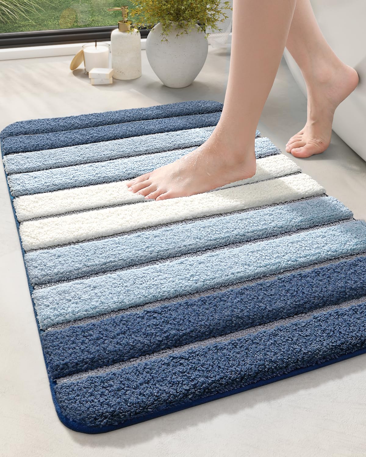 Non-Slip DEXI Bathroom Mat Rug 16x24 Inch, Super Absorbent Washable Shower Mat - Soft Floor Carpet for Bathroom, Sink & Tub Decor in Turquoise Blue - Perfect for Wet Floors, Bathroom Safety & Home Spa Relaxation