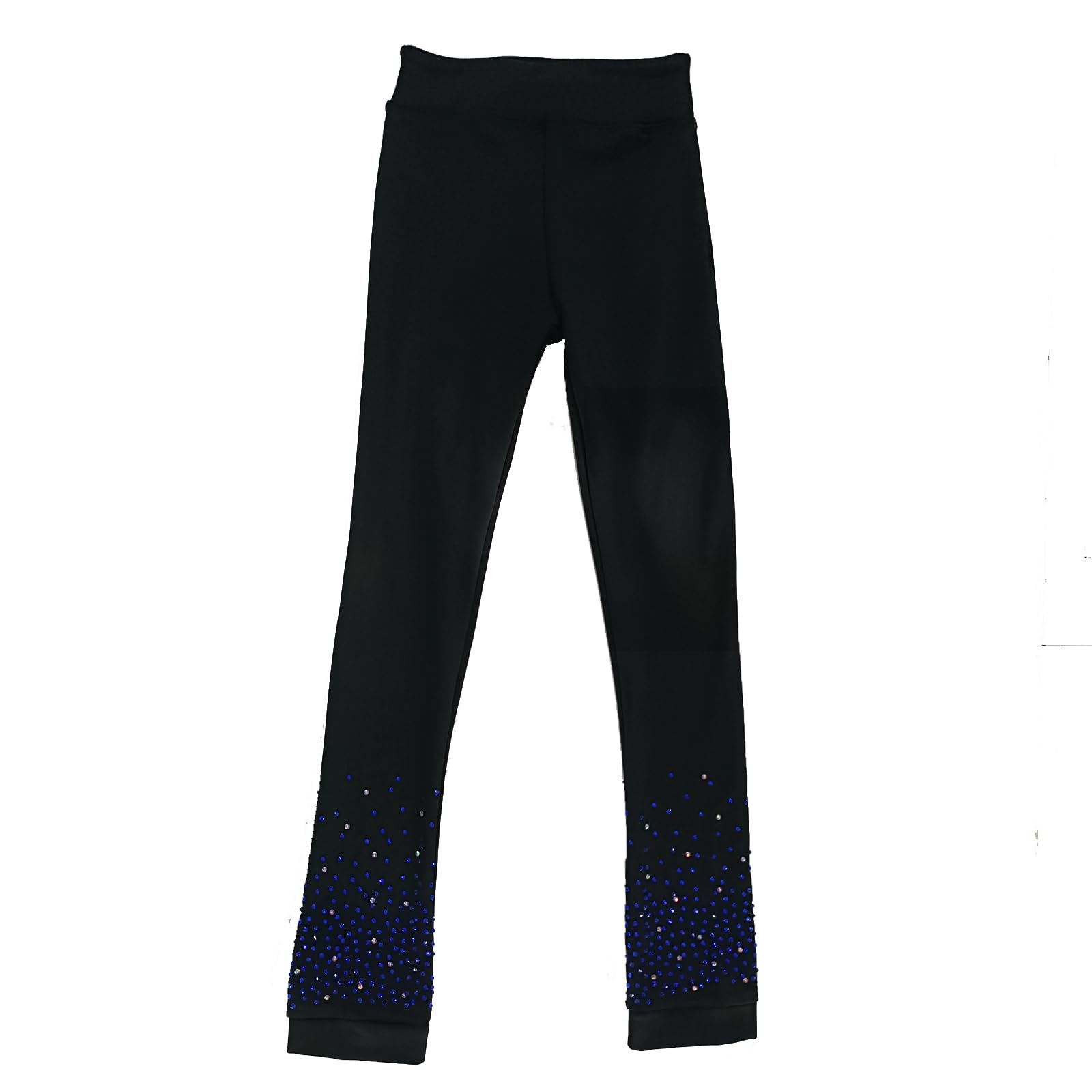 Black Girls' Skating Training Pants - Blue Rhinestone Velvet Warm Leggings for Ice Skating & Winter Sports | Perfect for Figure Skating Practice & Cold Weather Activities