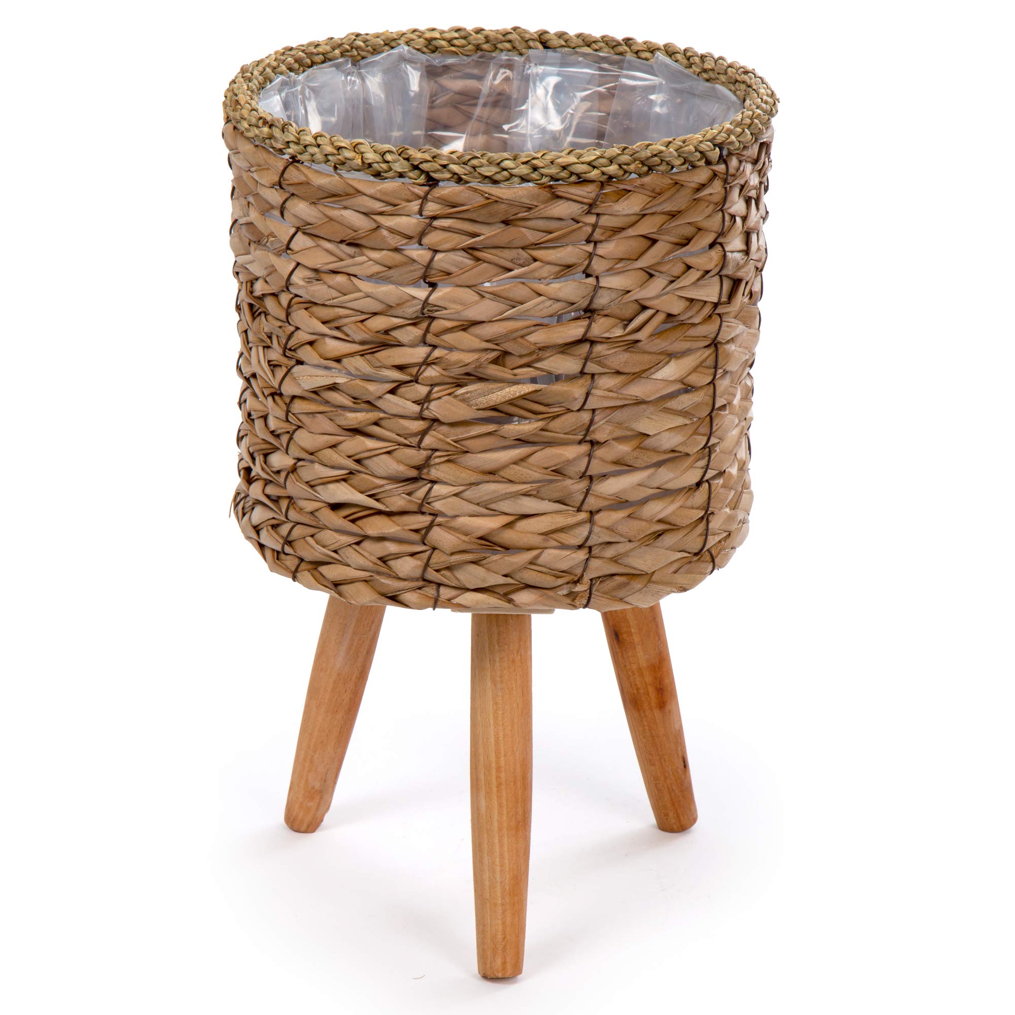 Truu Design Natural Cattail Planters Set of 3 - Decorative Flower Pots with Plastic Lining & Wooden Legs for Indoor Home, Office, or Patio Decor