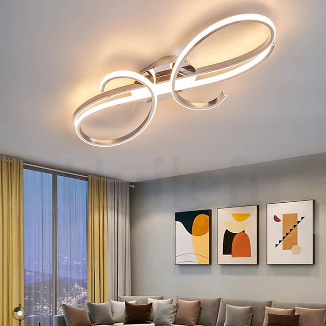 Modern Dimmable LED Ceiling Light Fixture - 80cm Flush Mount Aluminum Design for Bedroom, Kitchen, Living Room & Restaurant (Chrome Plating) | Energy-Efficient Ambient Lighting for Home & Commercial Spaces