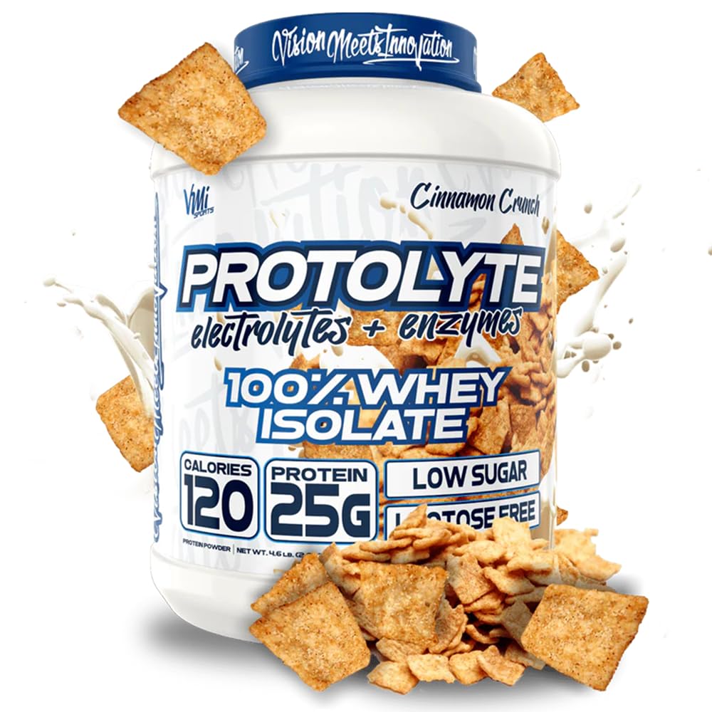 VMI Sports ProtoLyte Whey Isolate Protein Powder - Low Calorie, Non-GMO Whey Protein for Weight Loss & Muscle Gain with Digestive Enzymes | Cinnamon Crunch Flavor (4.6 lb) | Ideal for Post-Workout Recovery & Healthy Meal Replacement