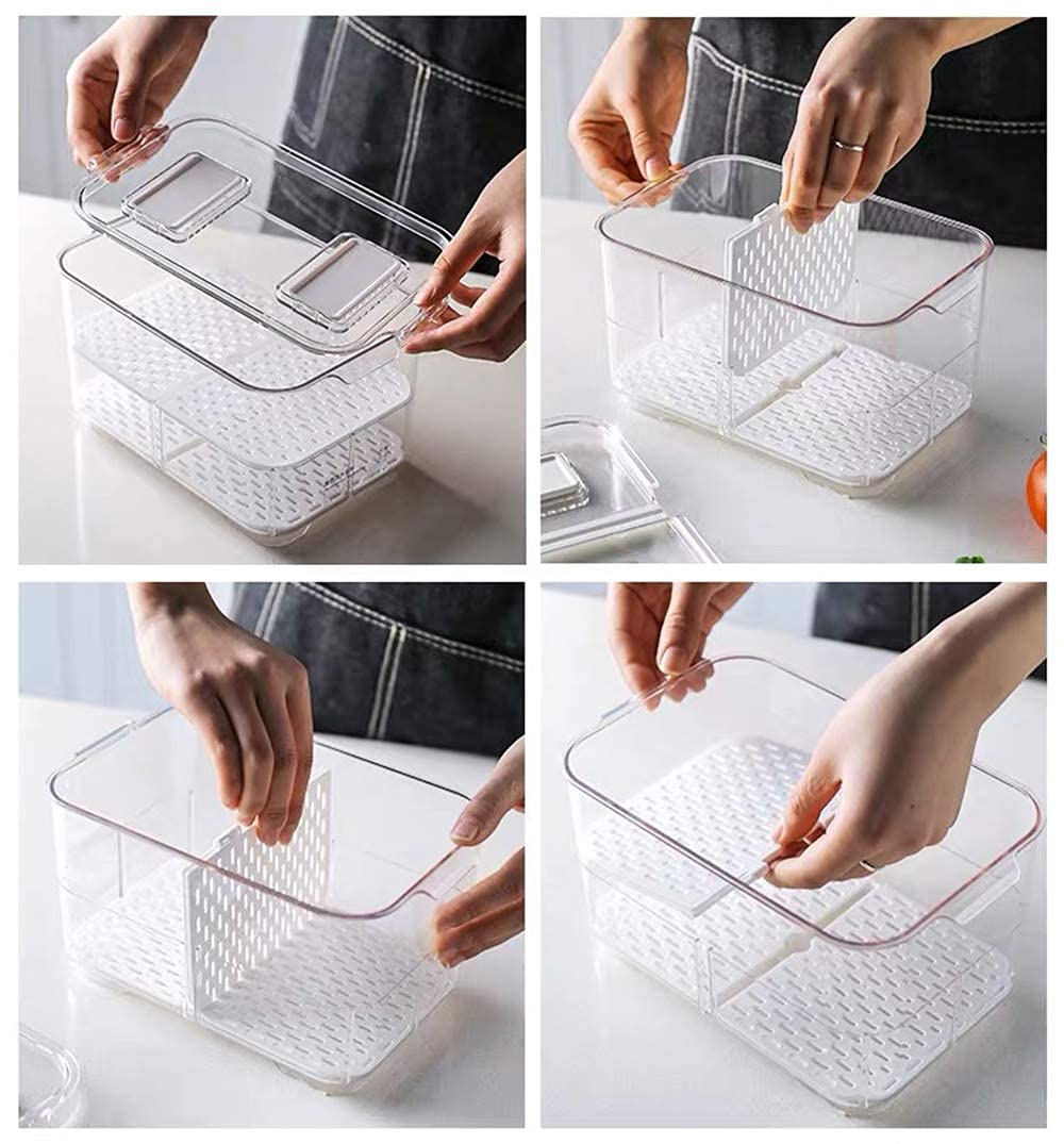 Best Fridge Storage Containers & Freezer Bins - Airtight Vegetable Fruit Organizer with Removable Lids & Drain Tray - Perfect for Kitchen, Pantry & Meal Prep Organization