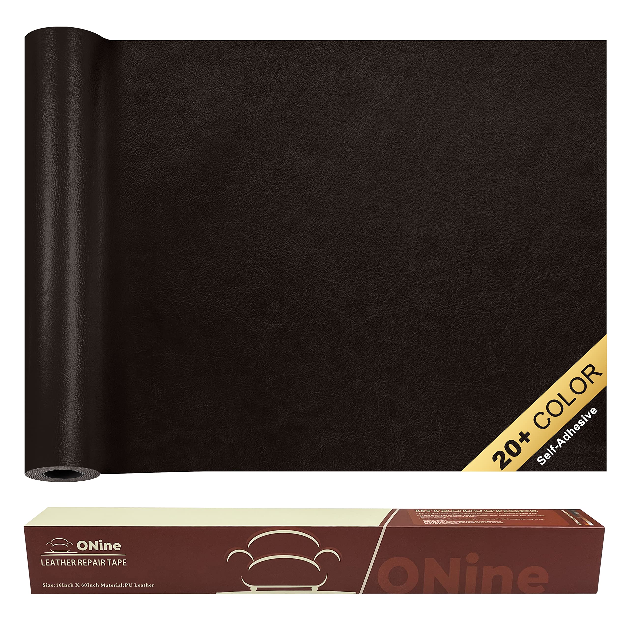 ONine Leather Repair Tape - 16 x 60 Inch Self-Adhesive Waterproof Patch for Furniture, Sofas, Car Seats & Drivers Seat | Dark Brown No.5 | Wear-Resistant Leather Repair Solution for Home & Auto Interior Restoration