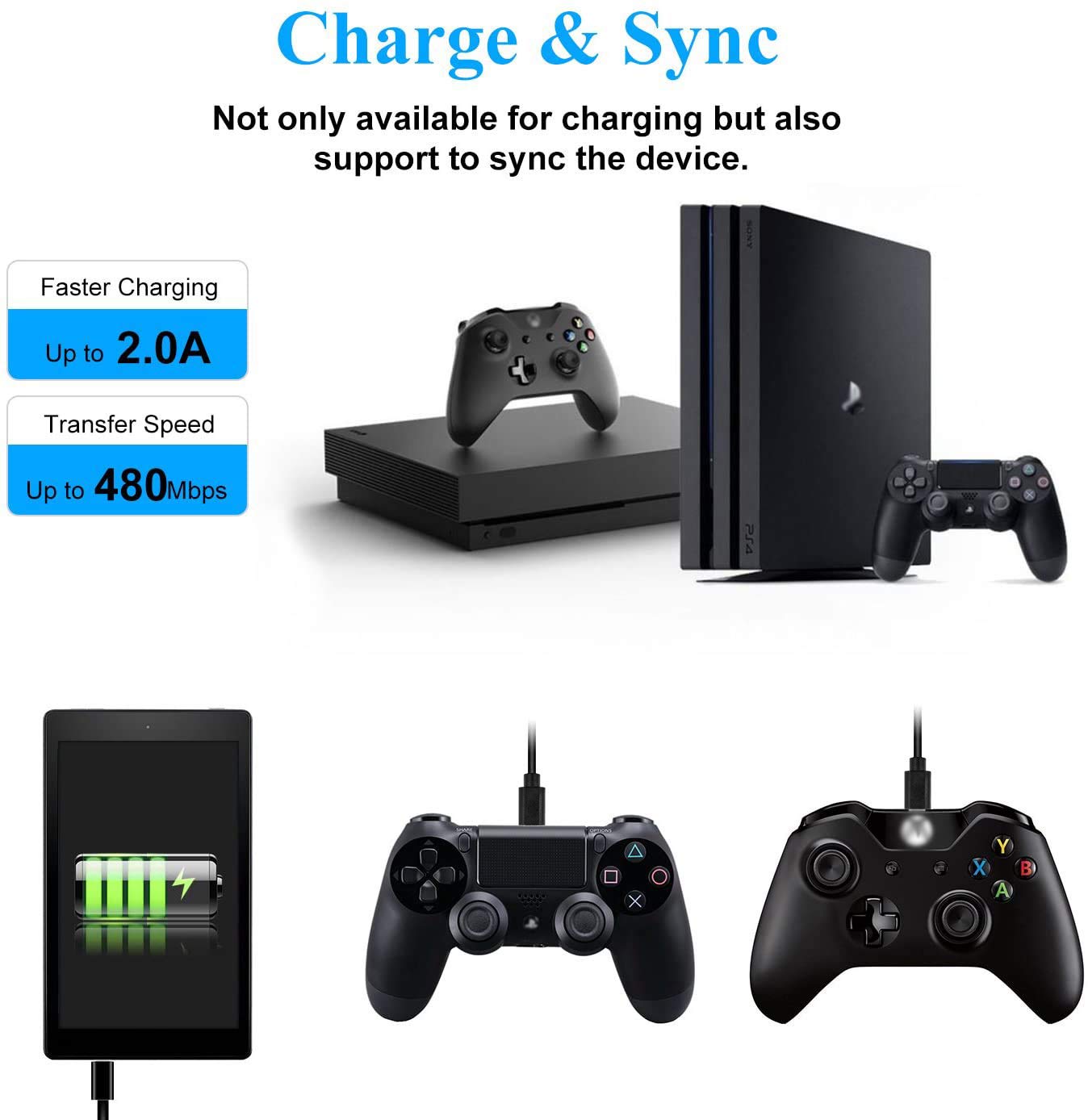 Original Xbox One S/X Controller Charger Cable - 9FT Micro USB 2.0 Sync & Charge Cord for Gaming | Fast Data Transfer & Reliable Power Supply | Perfect for Xbox One S/X Controllers Replacement & Extended Play Sessions