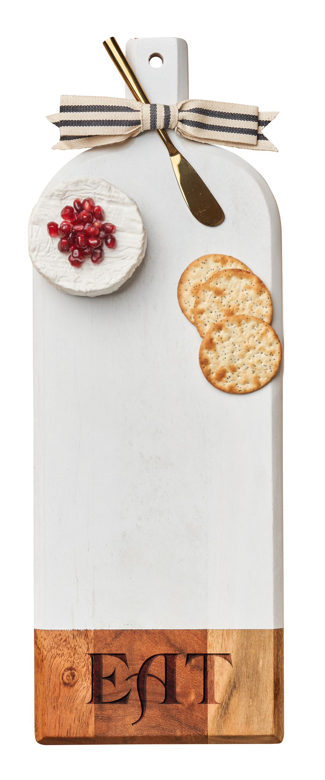 Premium Acacia Wood Beveled Cheese Board with Gold Spreader Knife & Ribbon - 20