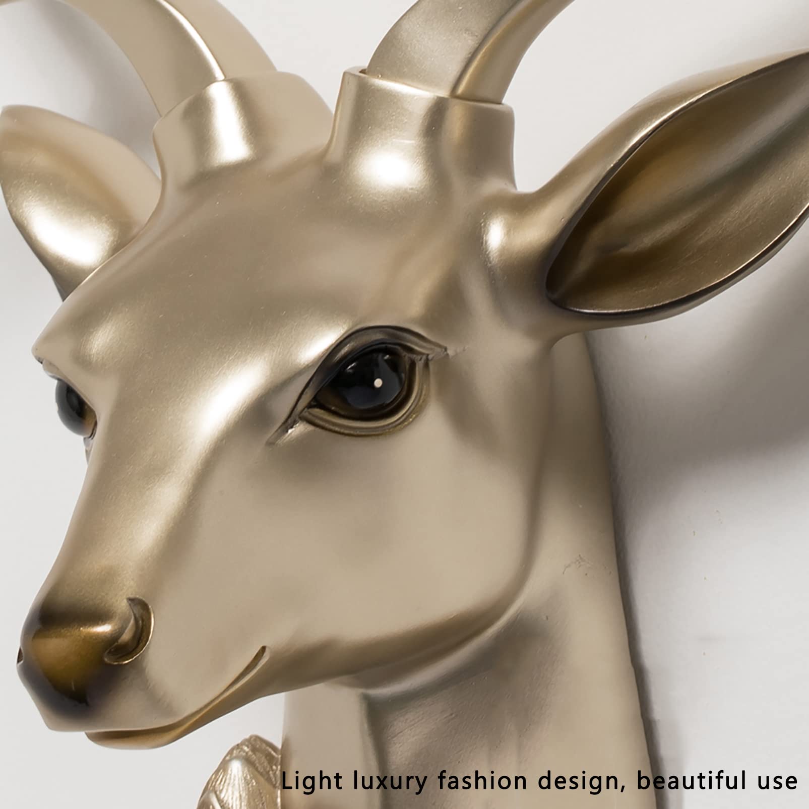 Faux Resin Deer Head Wall Decor - Gold Antler Wall Sculpture for Home, Bar & Office (44x61cm) | Elegant Animal Head Statue for Rustic, Hunting Lodge or Modern Interior Design