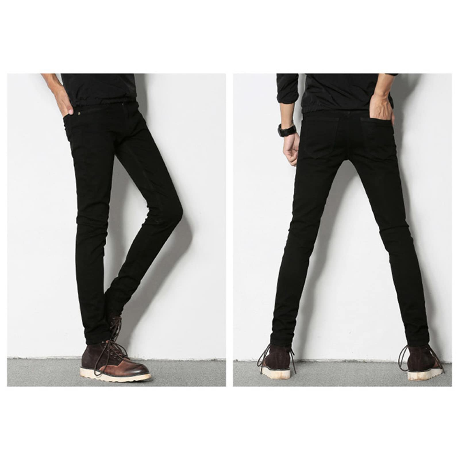 Men's Skinny Slim Fit Black Jeans - Classic Stretch Washed Denim Pencil Pants with Vintage Tapered Leg | Perfect for Casual Wear, Night Out & Street Style Fashion