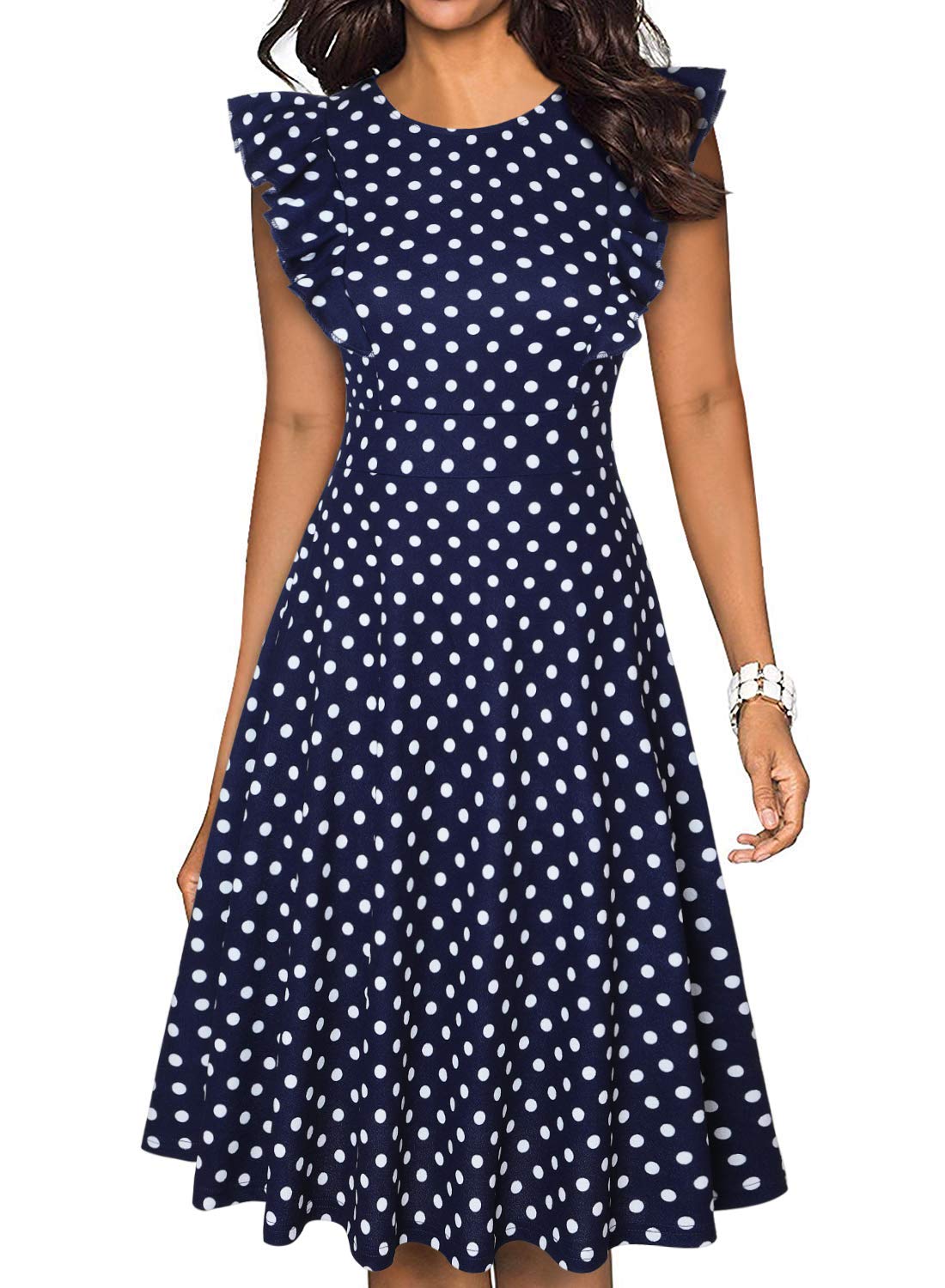 Vintage Floral Ruffle A-Line Swing Dress for Women - Flared Cocktail Party Dress with Pockets | Perfect for Casual Outings, Date Nights & Special Occasions