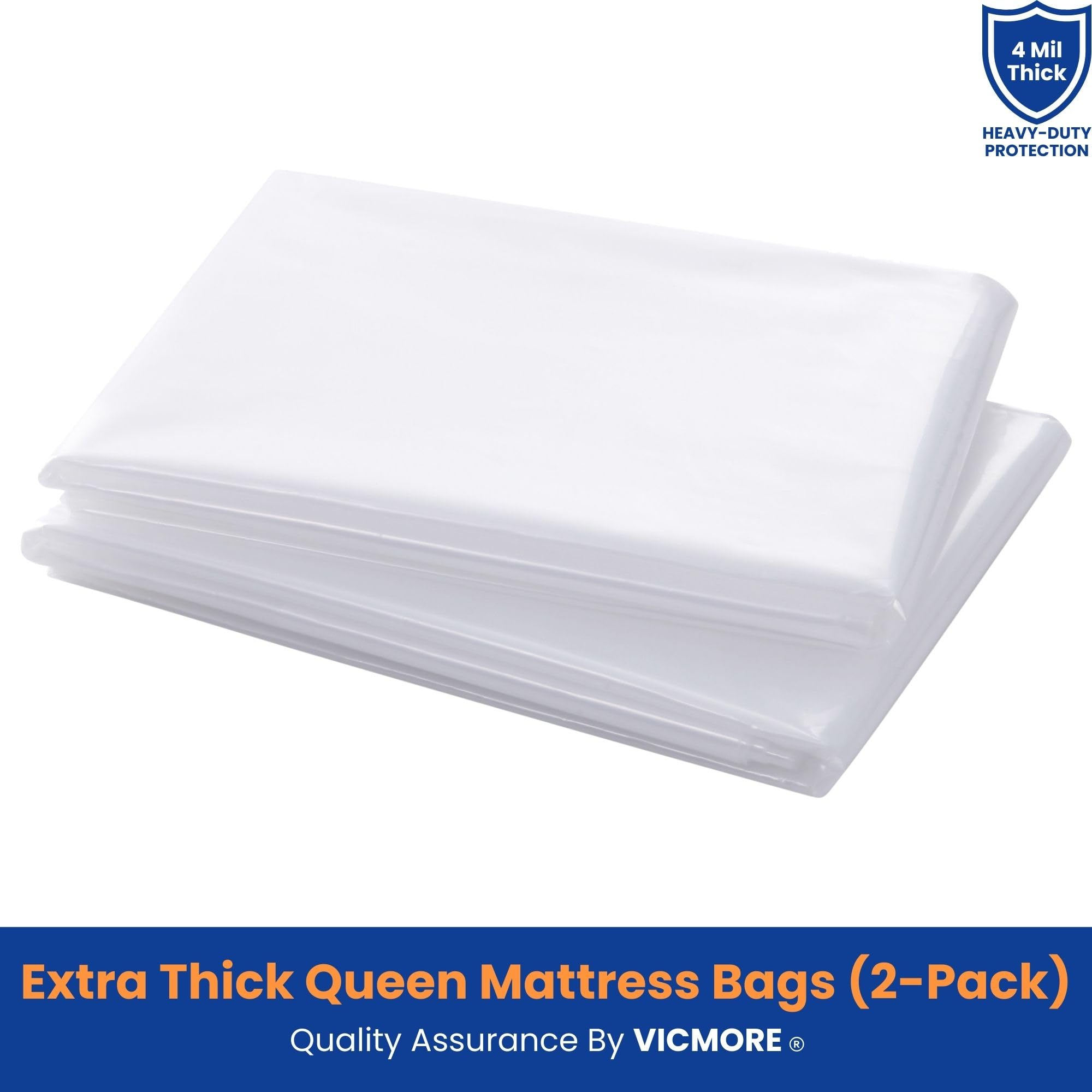 VicMore 2-Pack Queen Size Heavy-Duty Waterproof Mattress Protector - Tear-Resistant Plastic Mattress Cover for Moving, Storage & Bed Bug Protection - Clear Transparent Mattress Pad Fits 8-21