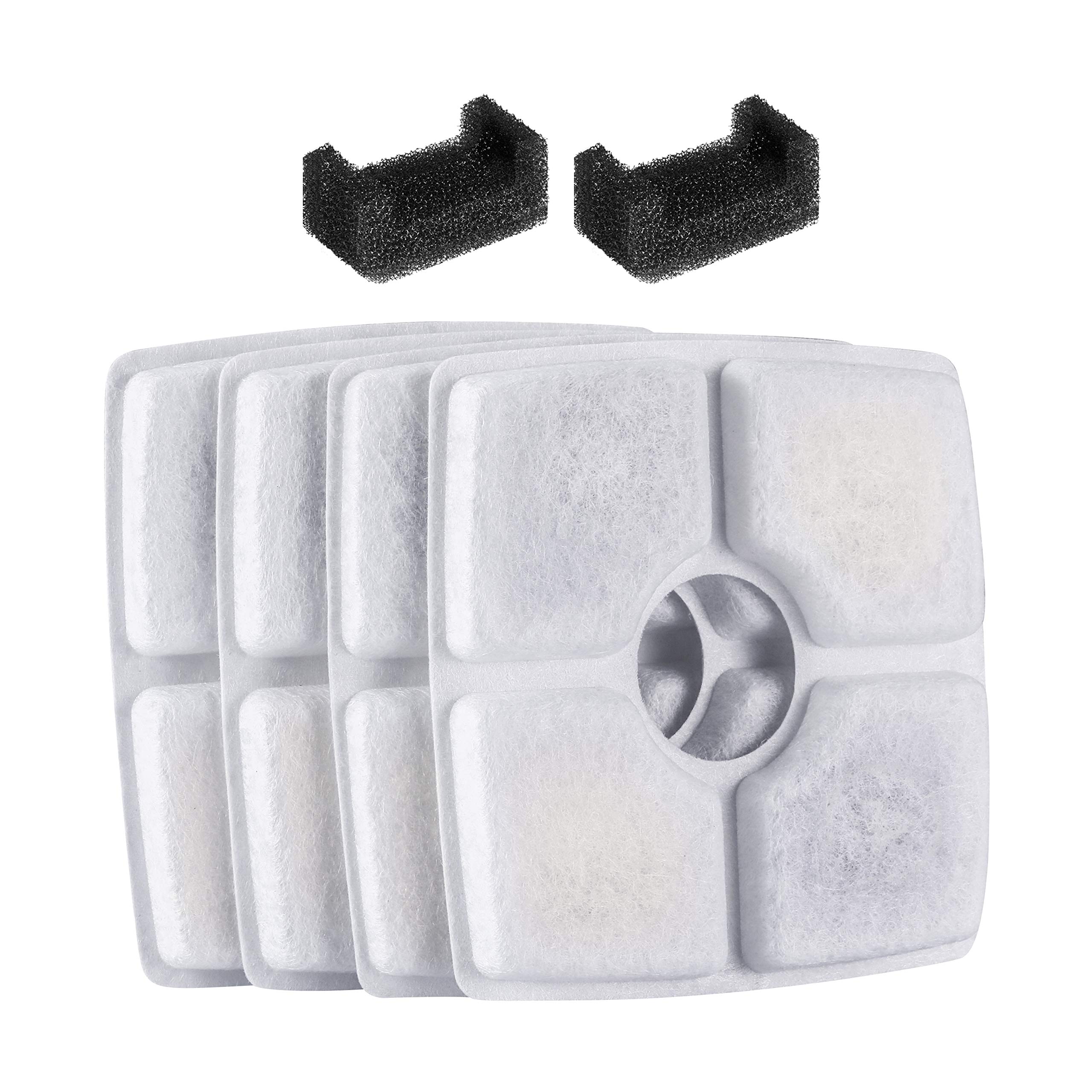Wonder Creature Cat Fountain Filter Replacement for Cubic & Elliptical Cat Water Fountains - 4 Carbon Filters & 2 Foam Filters Pack - Keep Water Fresh & Clean - Perfect for Multi-Cat Households & Hydration Stations