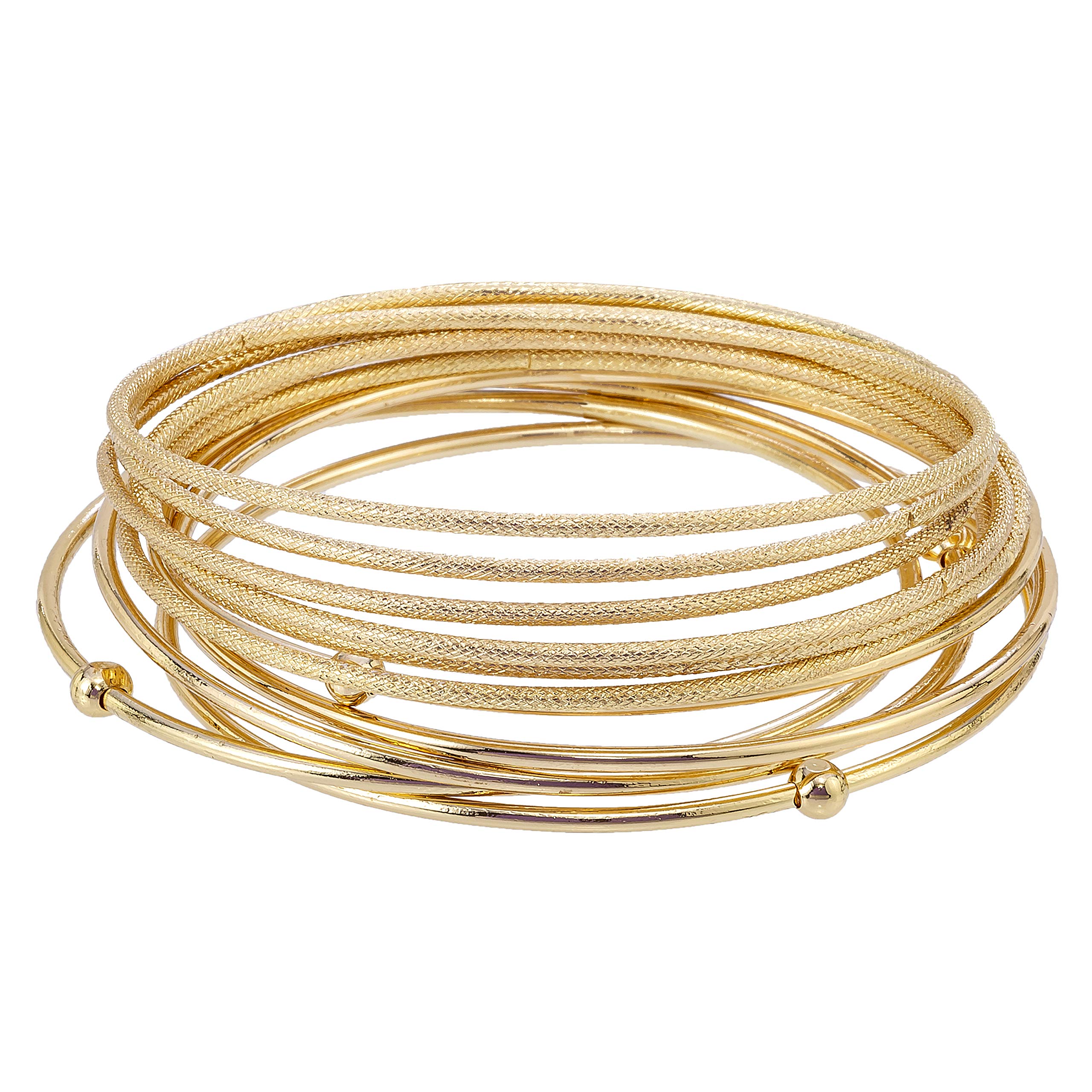 Madison Tyler Classic Collection 11 Piece Stackable Bangle Bracelet Set - Gold Plated Jewelry for Women | 5 Smooth & 6 Textured Bangles | Perfect for Everyday Wear, Parties & Gifts
