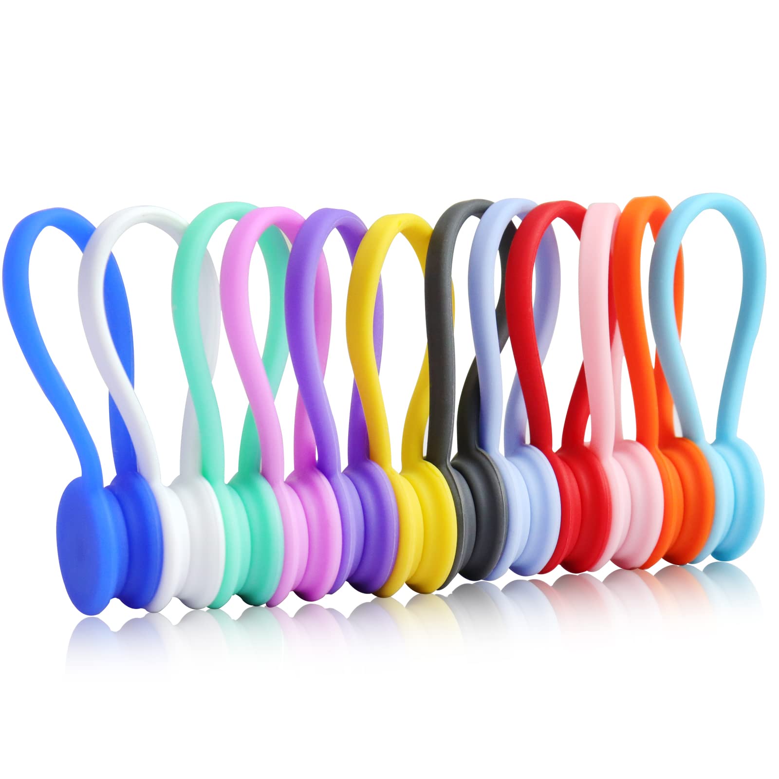 12 Pack Reusable Silicone Magnetic Cable Ties - Strong Magnetic Cable Clips for Organizing Headphone Cables, USB Charging Cords, Computer Wires - Perfect for Home, Office, and Travel Use
