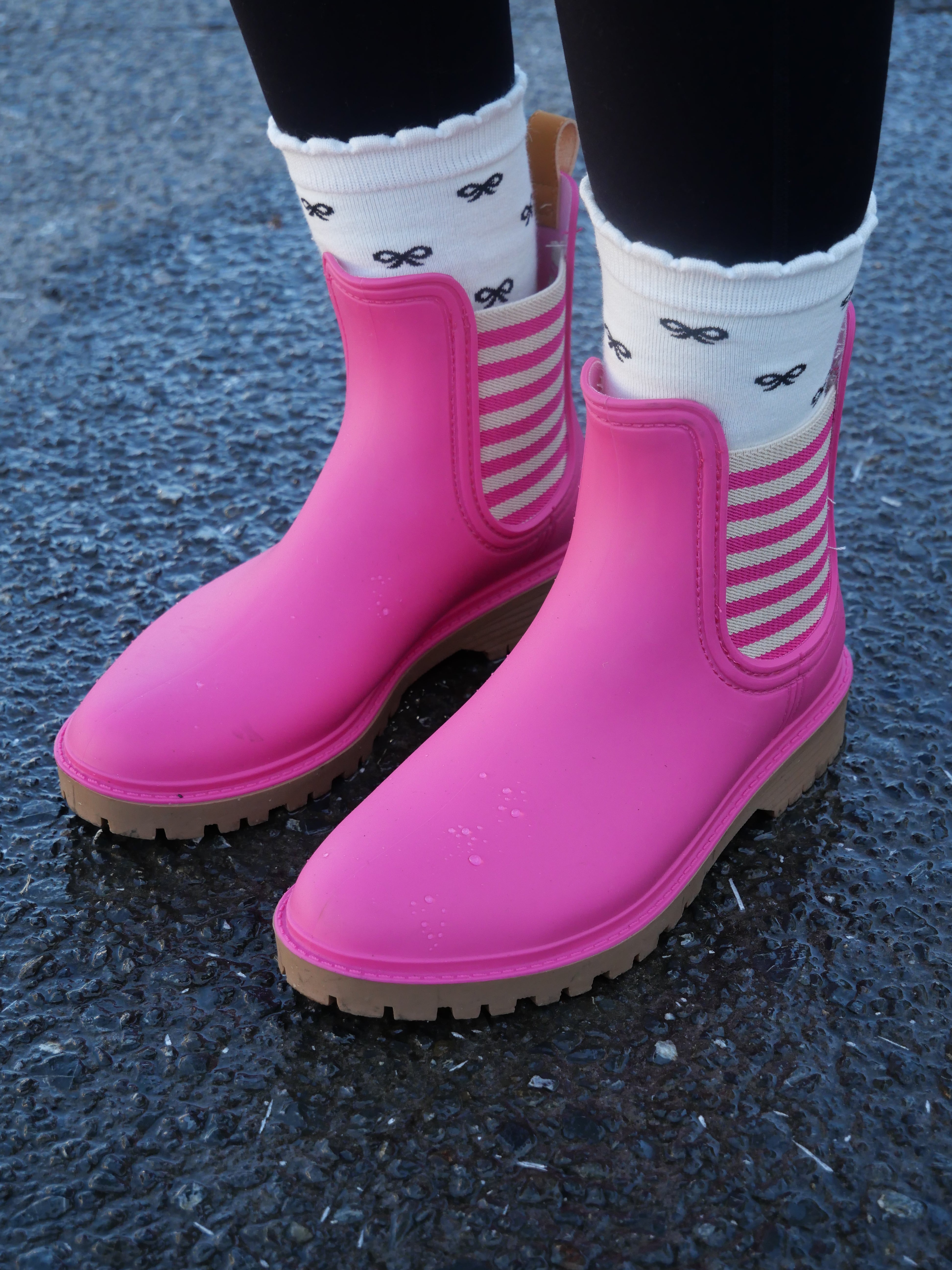 Diana Ferrari Laurina Women's Waterproof Rain Boots - Fuchsia Stripe Design for Outdoor, Gardening & Wet Weather