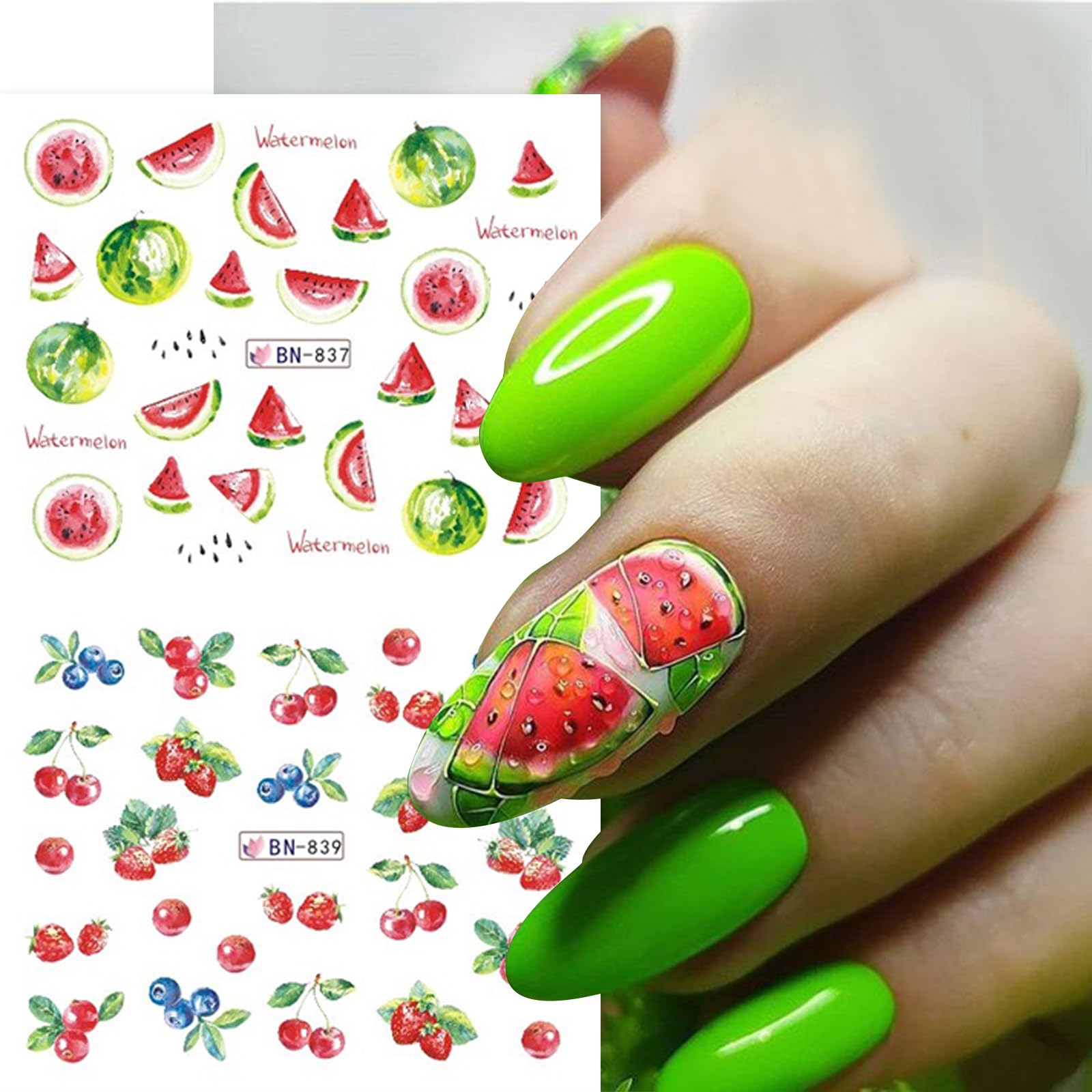Premium Water Transfer Nail Stickers - Large Fruit Designs (Apple, Orange, Peach, Watermelon, Holographic Strawberry & Lemon) | DIY Nail Art Supplies for Women | Perfect for Summer, Parties, Vacations & Everyday Nail Decor