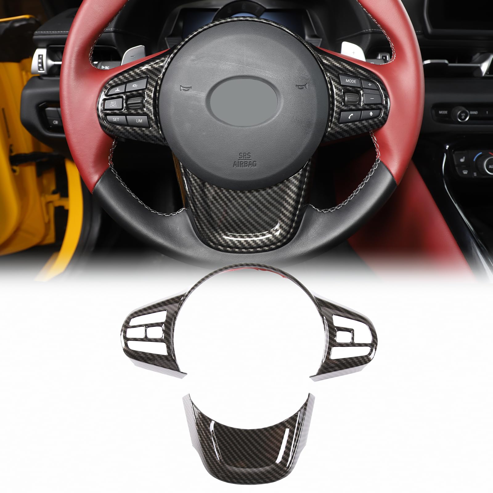 CHEAYAR ABS Chrome Steering Wheel Trim for Toyota Supra GR A90 A91 MK5 (2019-2022) - Carbon Fiber Decorative Frame Accessory - Perfect for Car Interior Customization & Driving Comfort Enhancement