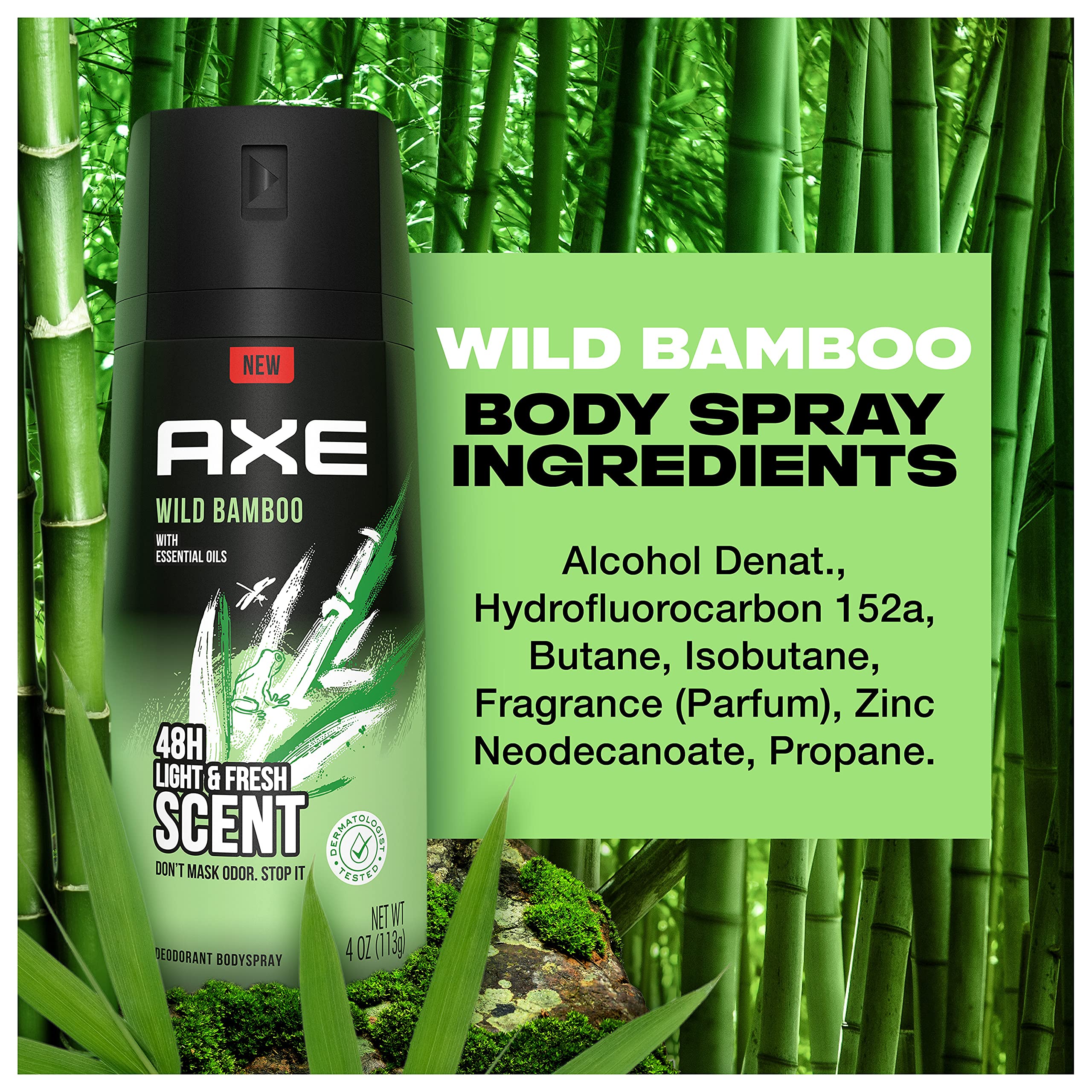 AXE Wild Bamboo Men's Body Spray Deodorant - 48 Hour Odor Protection, Aluminum Free with Essential Oils, 4.0 oz - Fresh Scent for Gym, Work & Daily Use