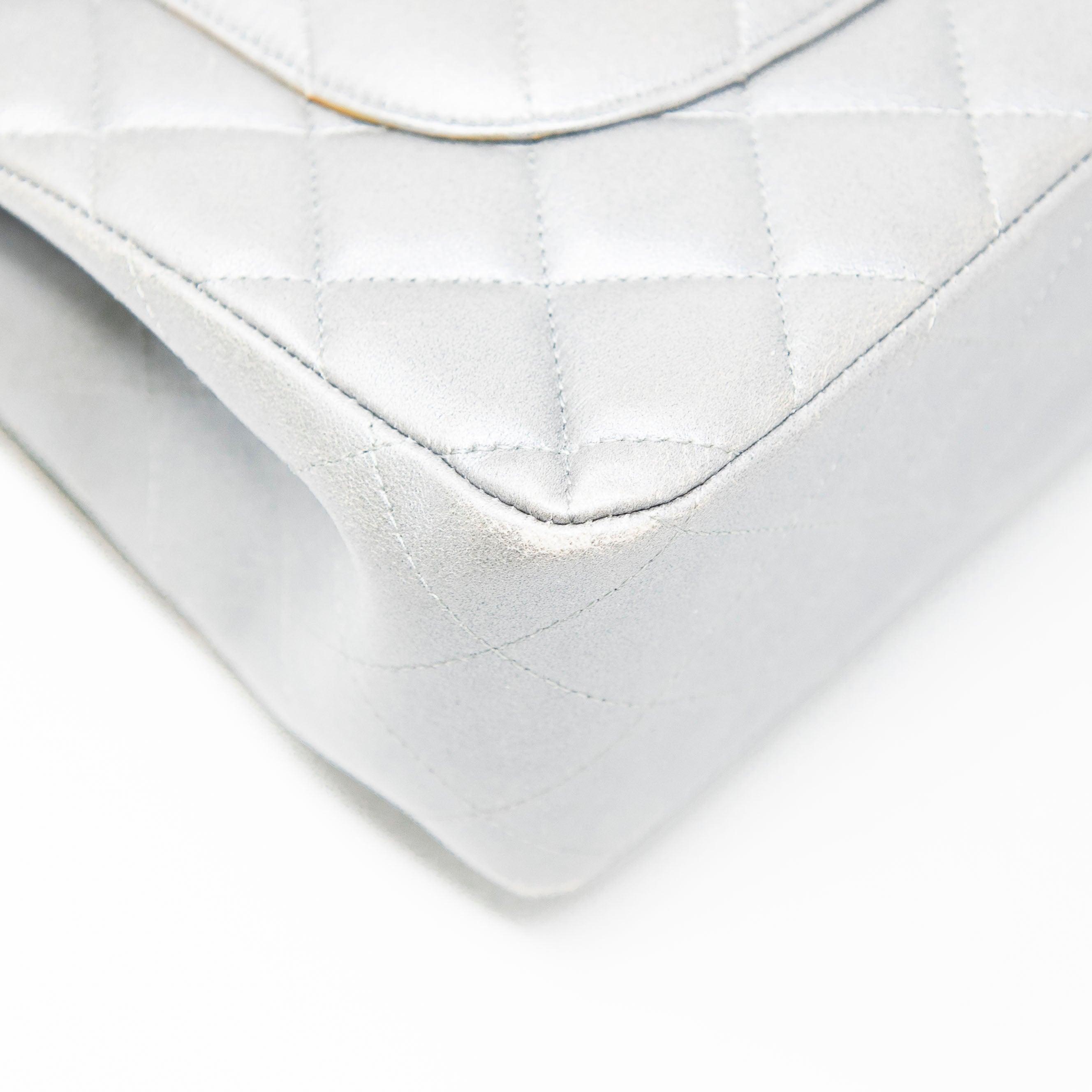 Chanel Silver Jumbo Classic Flap Bag - Luxury Designer Handbag for Women | Perfect for Evening Parties, Work & Special Occasions