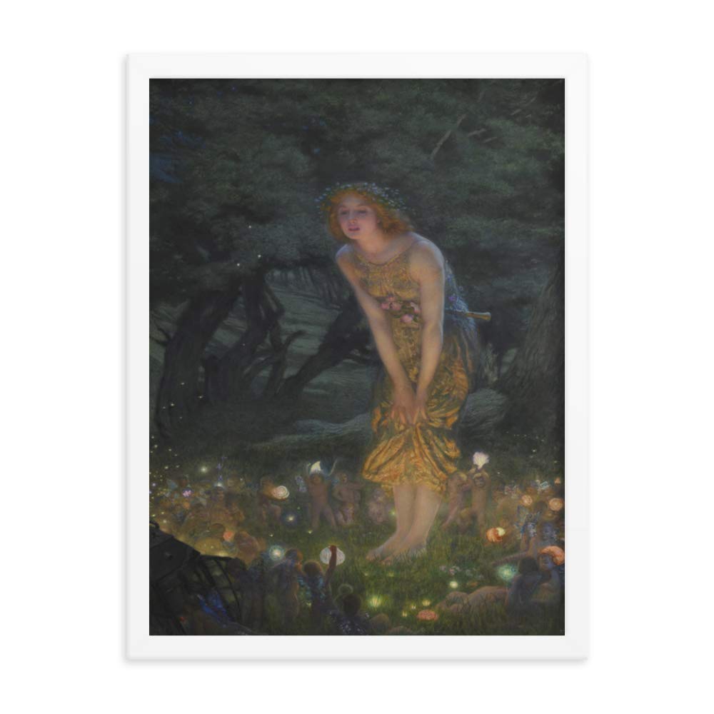 Edward Robert Hughes's Midsummer Eve 1872 Art Print - 18x24 Inch Framed Poster with Enhanced Matte Paper & White Frame - Perfect for Living Room, Bedroom, Office Decor