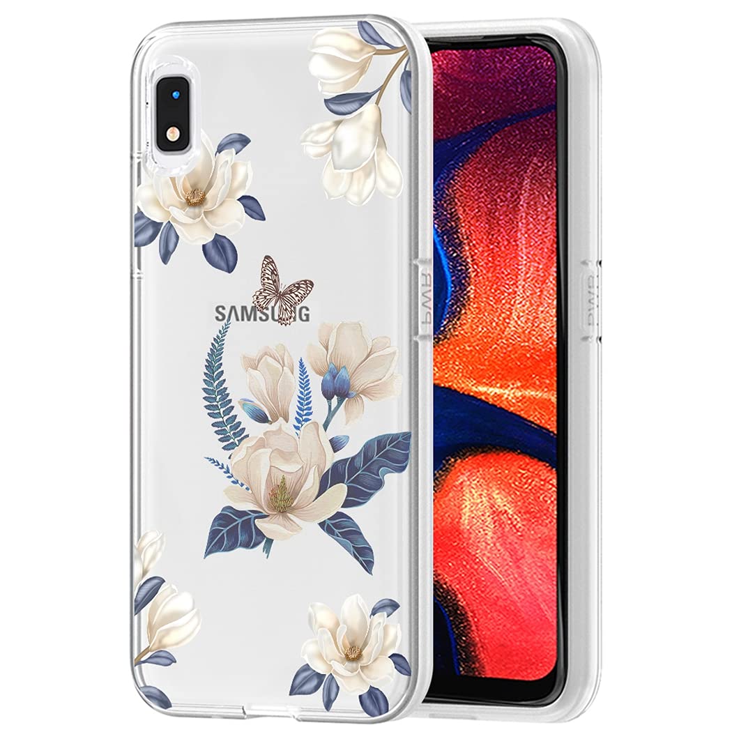 Cute Clear Slim Shockproof TPU Case for Samsung Galaxy A10E - Soft Flexible Protective Cover with Floral Design for Women & Girls (White Flower) | Perfect for Everyday Use, School & Work Protection
