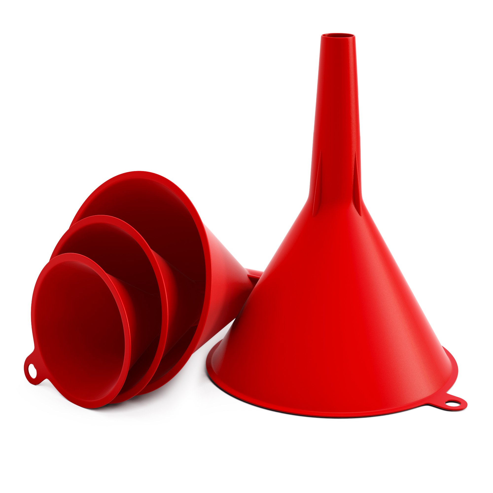 mAuto Plastic Funnel Set - 5-Piece Assorted Sizes for Cars, Kitchen & DIY Projects | Durable Red Funnels for Oil, Fluids & Household Use