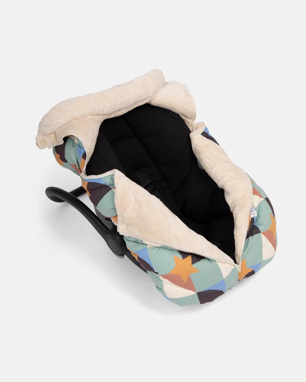 7 A.M. Car Seat Cocoon - Soft Sherpa Liner Cover with Benji Prints | Cozy Infant Car Seat Insert for Winter & Travel | Baby Shower Gift Idea