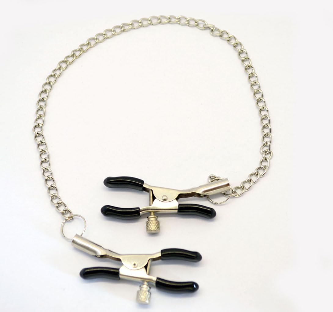 Adjustable Pressure Nipple Clamps - Stainless Steel Non-Piercing Body Jewelry for Women & Men - Sensual Faux Piercing Necklace & Body Chain - Perfect for BDSM, Role Play, and Intimate Accessories