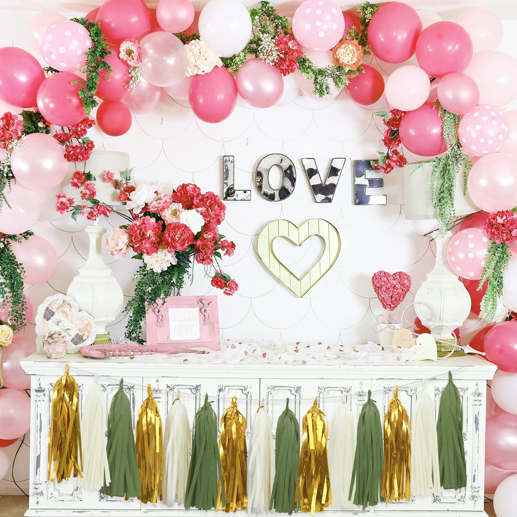 Gold Happy Birthday Banner & Paper Tassel Garland Set - Sage Green Birthday Party Decorations for Indoor/Outdoor Celebrations, Baby Showers & Anniversary Events