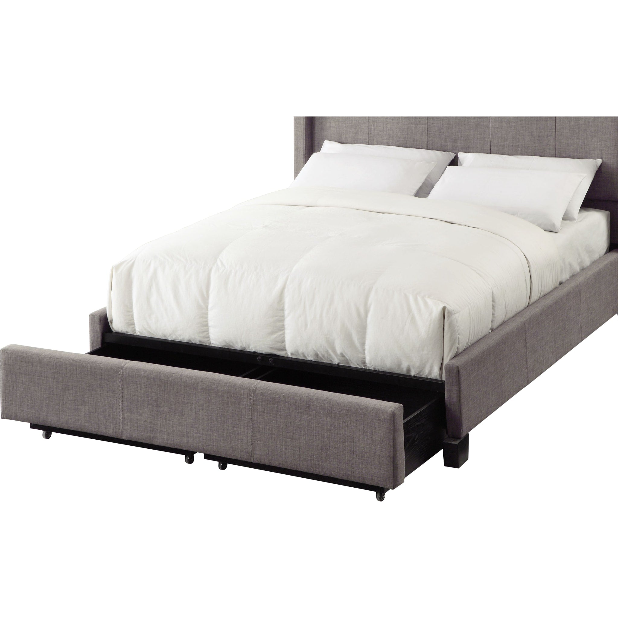 Adona Upholstered Storage Bed with Footboard - Queen Size Platform Bed Frame in Dolphin Linen Fabric - Modern Bedroom Furniture with Underbed Storage for Small Spaces