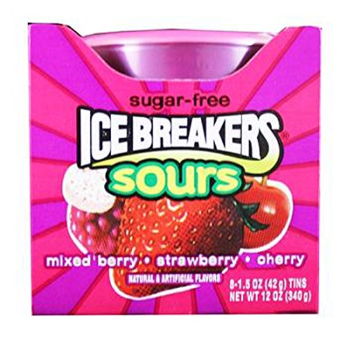 Ice Breakers Sours Mixed Berry Strawberry Cherry Sugar Free Mints - 8 Count Cans - Refreshing Breath Freshener for Work, School & Travel