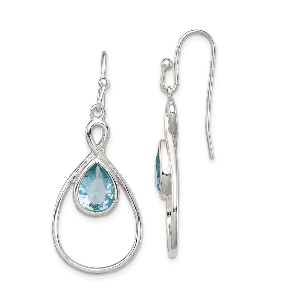 Sterling Silver Polished Aquamarine Glass Shepherd Hook Earrings for Women – Elegant Dangle Earrings for Parties, Weddings & Everyday Wear