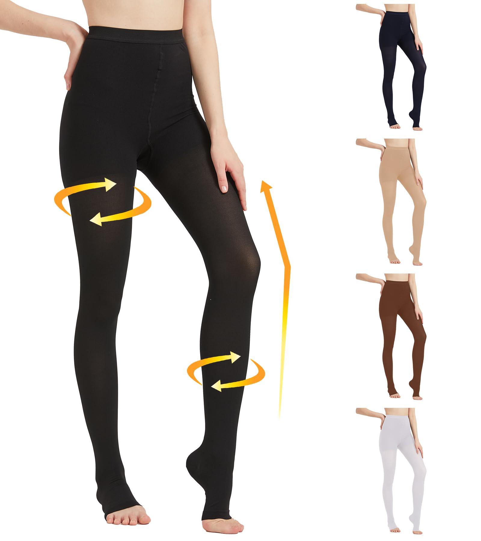 MGANG 20-30mmHg Medical Compression Stockings for Women & Men - Open Toe Waist High Support Tights for Edema, Varicose Veins, DVT & Travel - Black XXL | Doctor Recommended for Circulation, Swelling Relief & Long Flights