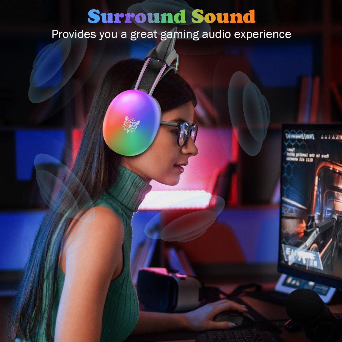 ONIKUMA X25 RGB Cat Ear Gaming Headset with Microphone - Wireless Over-Ear Headphones for PC, PS4, PS5, Switch - Cute LED Light Gaming Headphones for Girls, Streaming, Live Broadcasting
