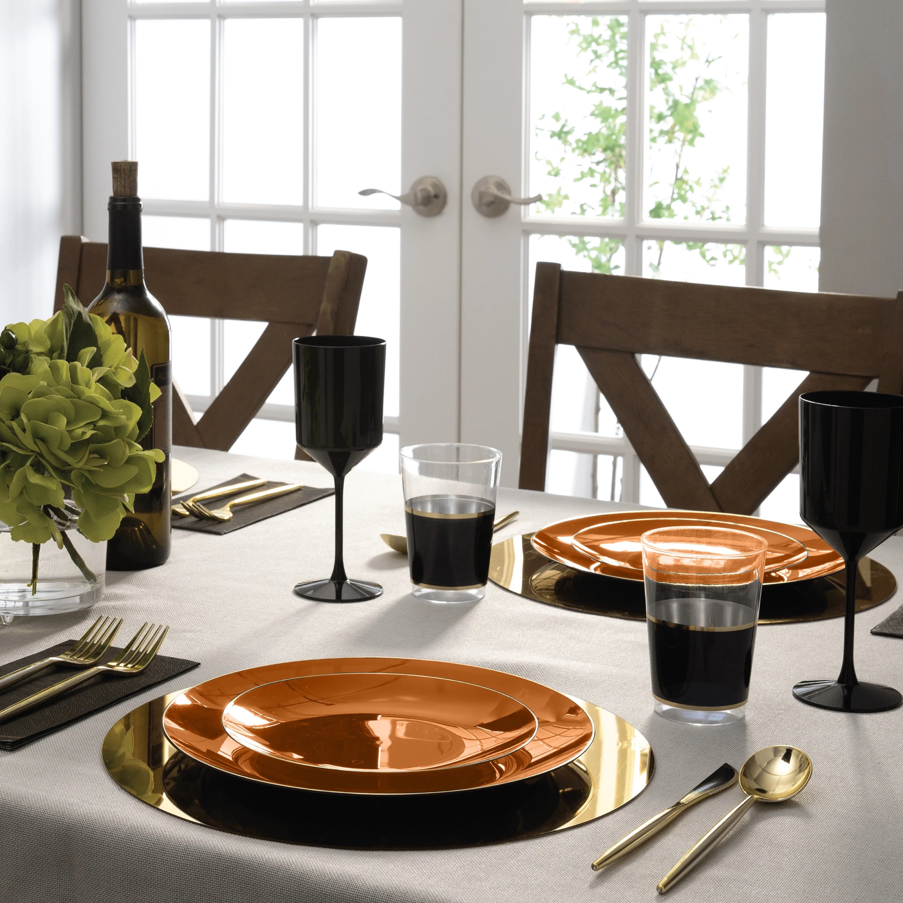 Elegant Rosewood Orange & Gold Rim Round Plastic Plates - Organic, Durable & Stylish for Parties, Weddings & Home Decor