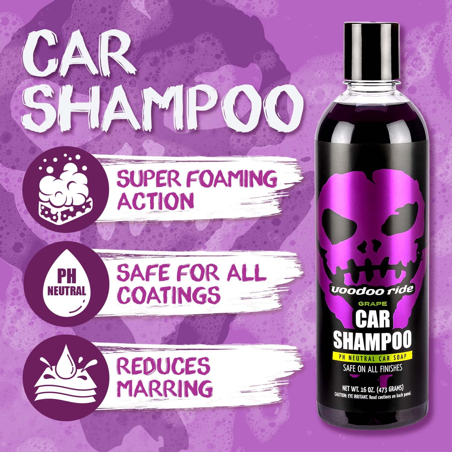 Voodoo Ride VR-1002 Grape Scented Car Wash Shampoo - 16oz Purple Car Detergent for Hand Washing & Auto Detailing - Perfect for Cars, Trucks & Motorcycles