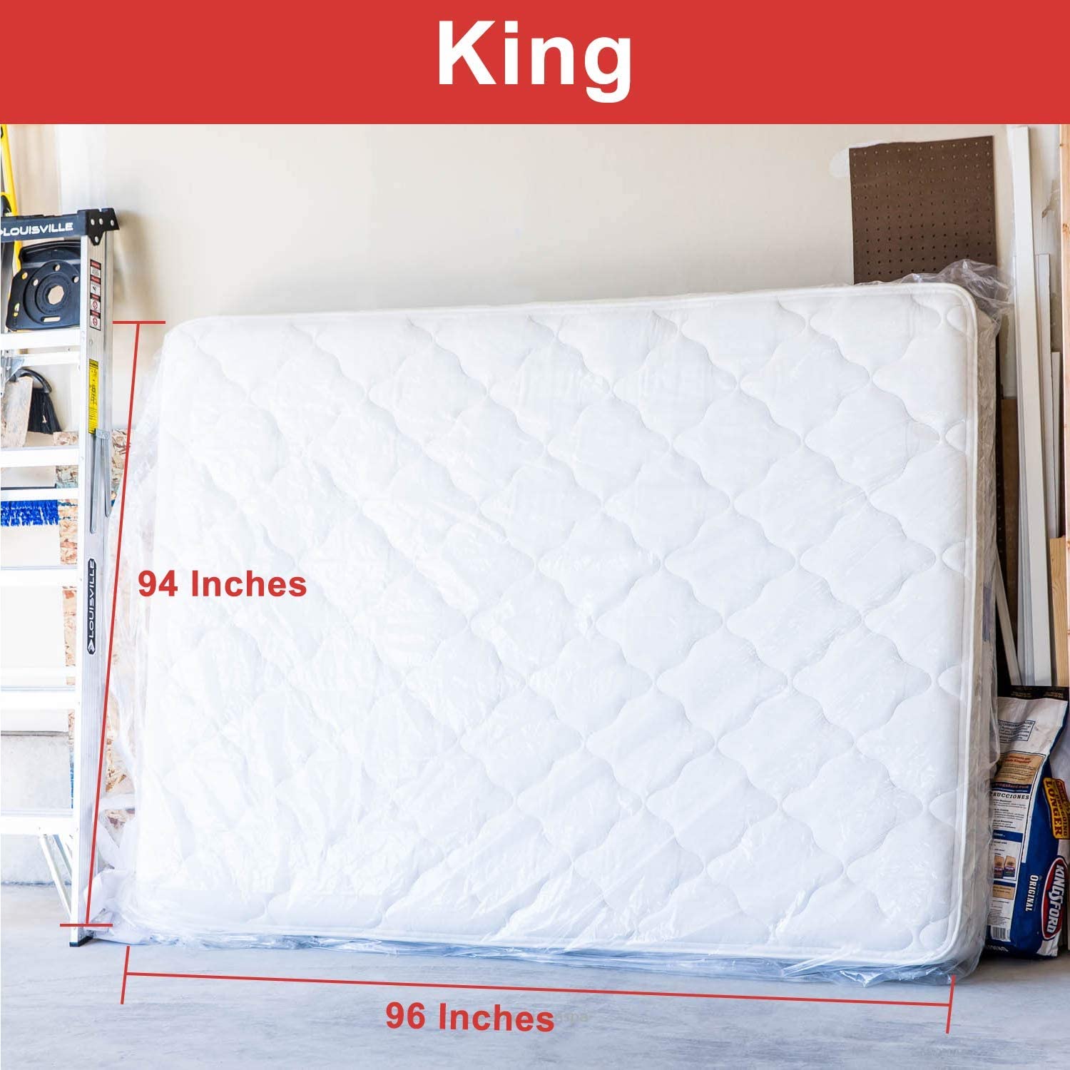 King Size Mattress Bags for Moving and Storage (94 x 96 Inch) - 4 Mil Heavy Duty Clear Plastic Mattress Cover [2 Pack] - Waterproof & Dustproof Protection for Long-Term Storage, Moving Homes, or Disposal