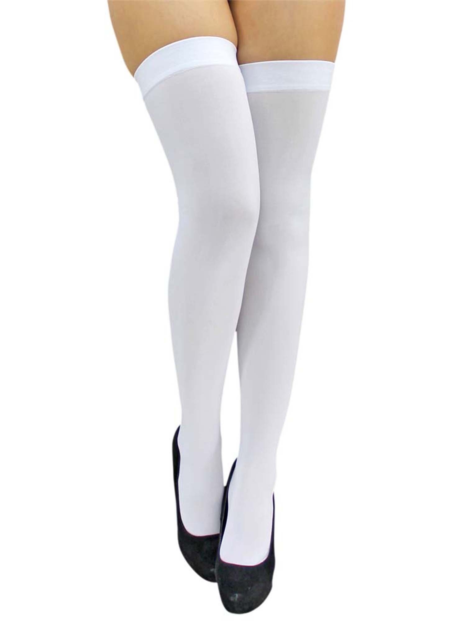 Luxury Divas Women's Opaque Thigh High Stockings - Elegant White Sheer Tights for Parties, Weddings & Evening Wear