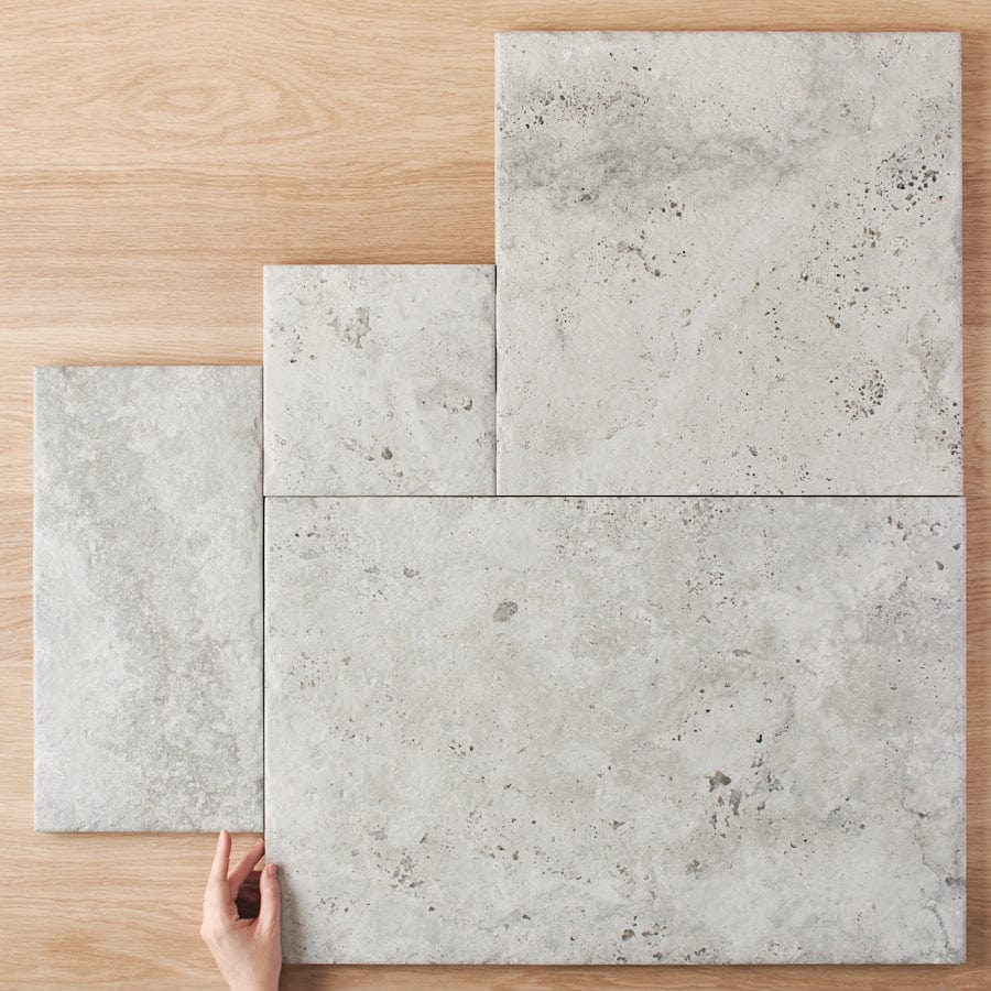 Annangrove French Pattern Grey External Travertine Look Tile - Premium Outdoor Flooring for Patios, Pool Decks & Garden Pathways