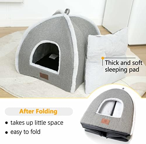 **Foldable Cat Bed Cave for Indoor Cats - Soft & Warm Washable Pet House for Kittens & Small Pets (17.5