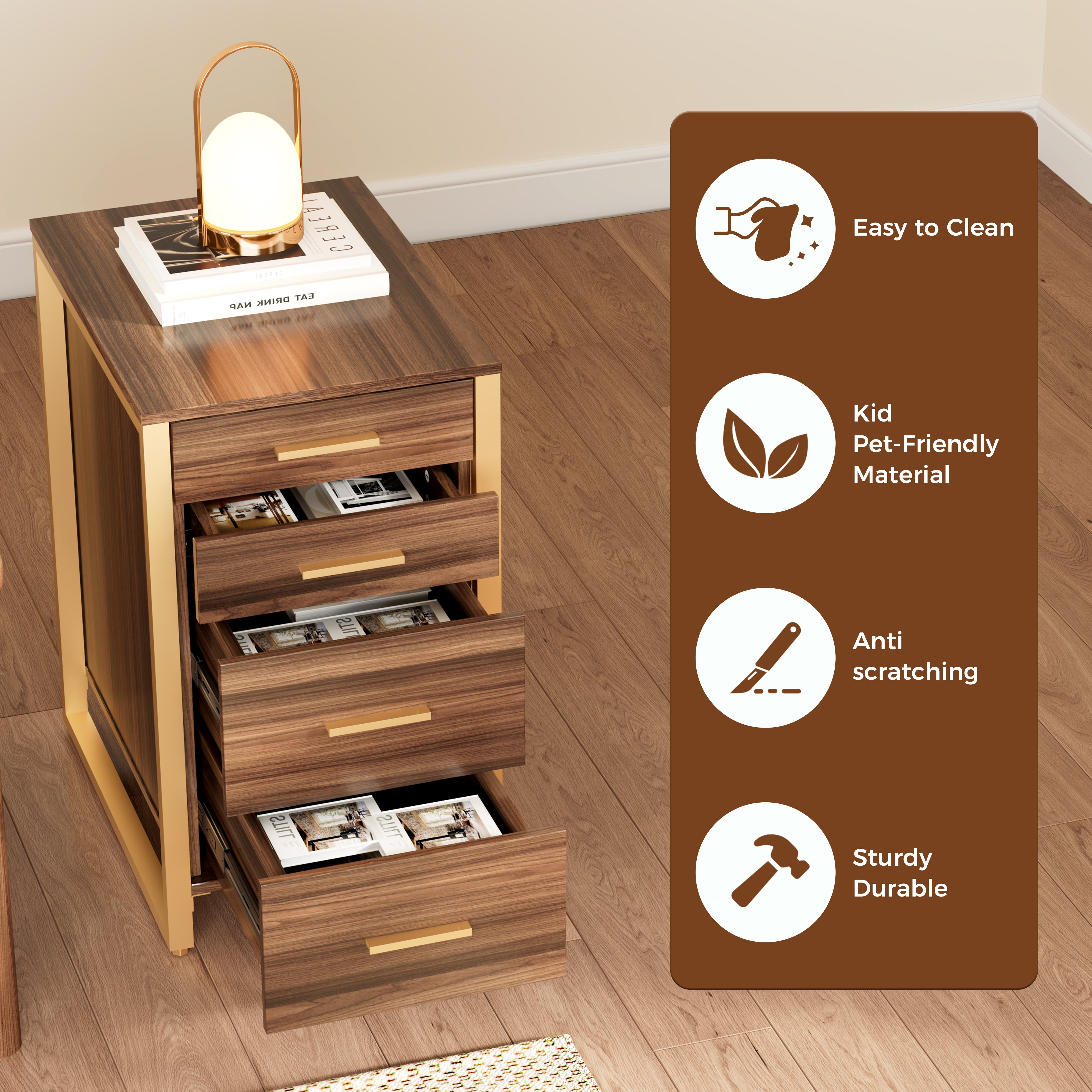 28-Inch File Storage Cabinet with 4 Office Drawers - Walnut Finish for Home & Office Organization - Perfect for Files, Folders & Office Supplies