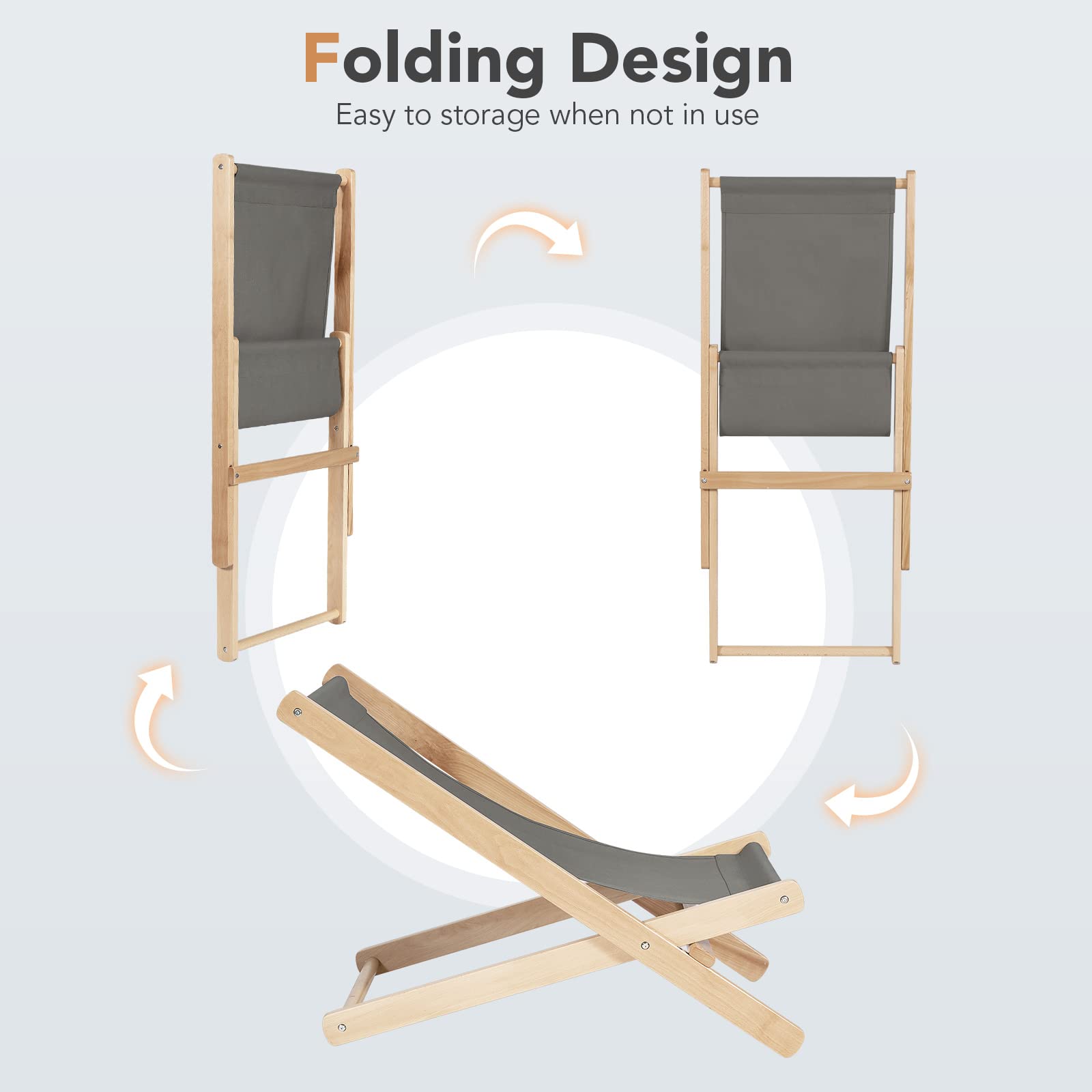 Tangkula Folding Sling Chair - Portable Outdoor Wooden Beach Lounge Chair with 3-Position Adjustable Backrest & Thick Cushion - Perfect for Backyard, Poolside, Balcony, Camping and Beach Relaxation