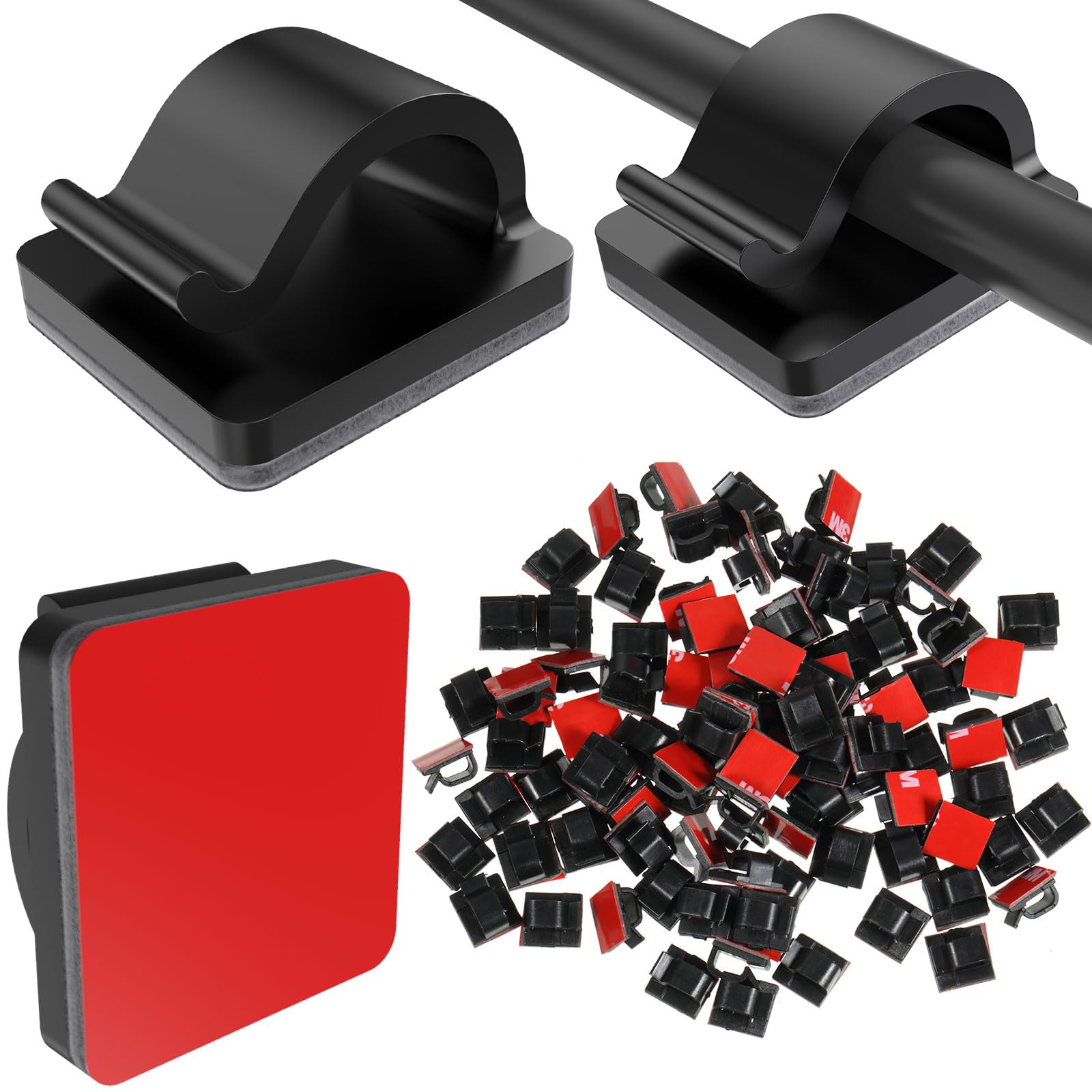 Blulu 100-Pack Adhesive Cable Clips - Heavy Duty Wire Organizers for Home & Office, Outdoor String Light Hooks, Cord Management Solutions (Perfect for Christmas Lights, Extension Cords & Home Organization)