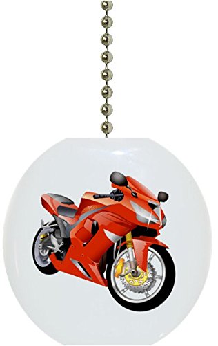 Red Motorcycle Ceramic Fan Pull Chain - Vintage Style Ceiling Fan Light Switch Decor for Bedroom, Kitchen, Living Room, Bar & Man Cave
