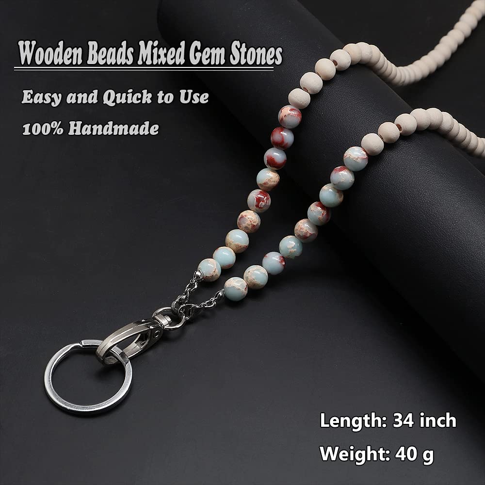 Wooden Beaded Lanyard for ID Badges & Keys - Light Cyan - Office & Event Use
