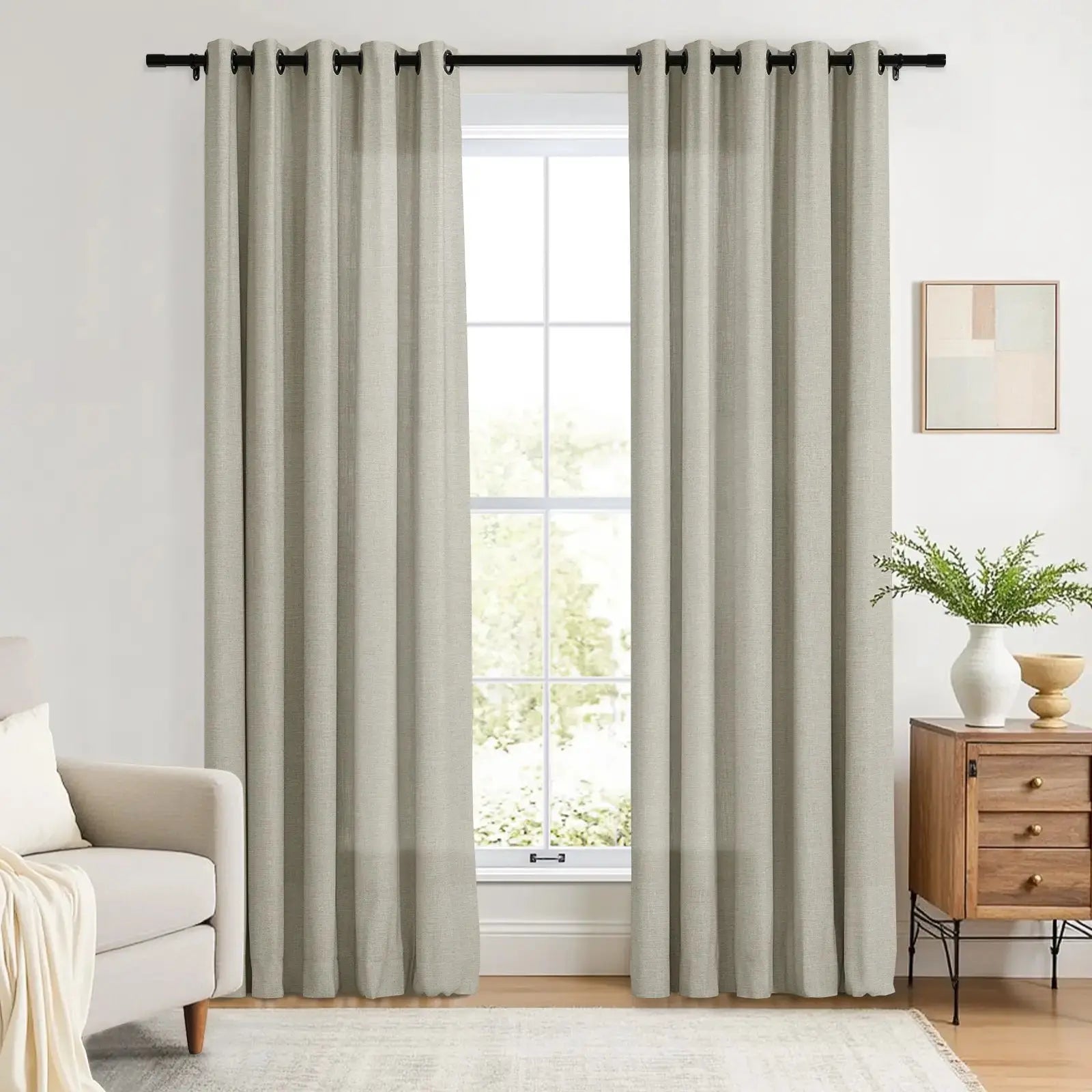 Linen Curtains with Grommet Top - Blackout Drapes for Living Room & Bedroom - Elegant Home Decor for Windows (52x84 Inches) - Perfect for Privacy, Light Control and Room Darkening