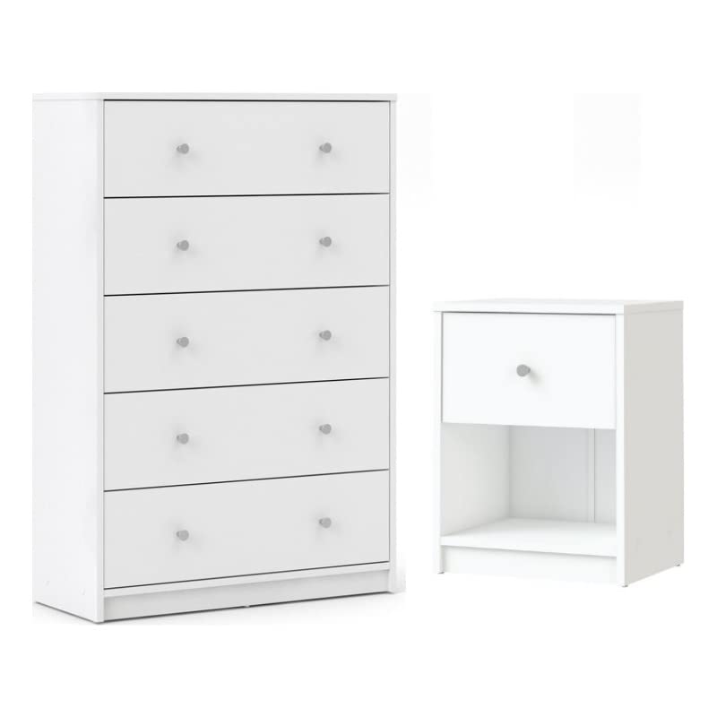 Home Square 2-Piece White Chest and Nightstand Bedroom Set - Perfect for Master Bedroom, Guest Room & Small Space Organization