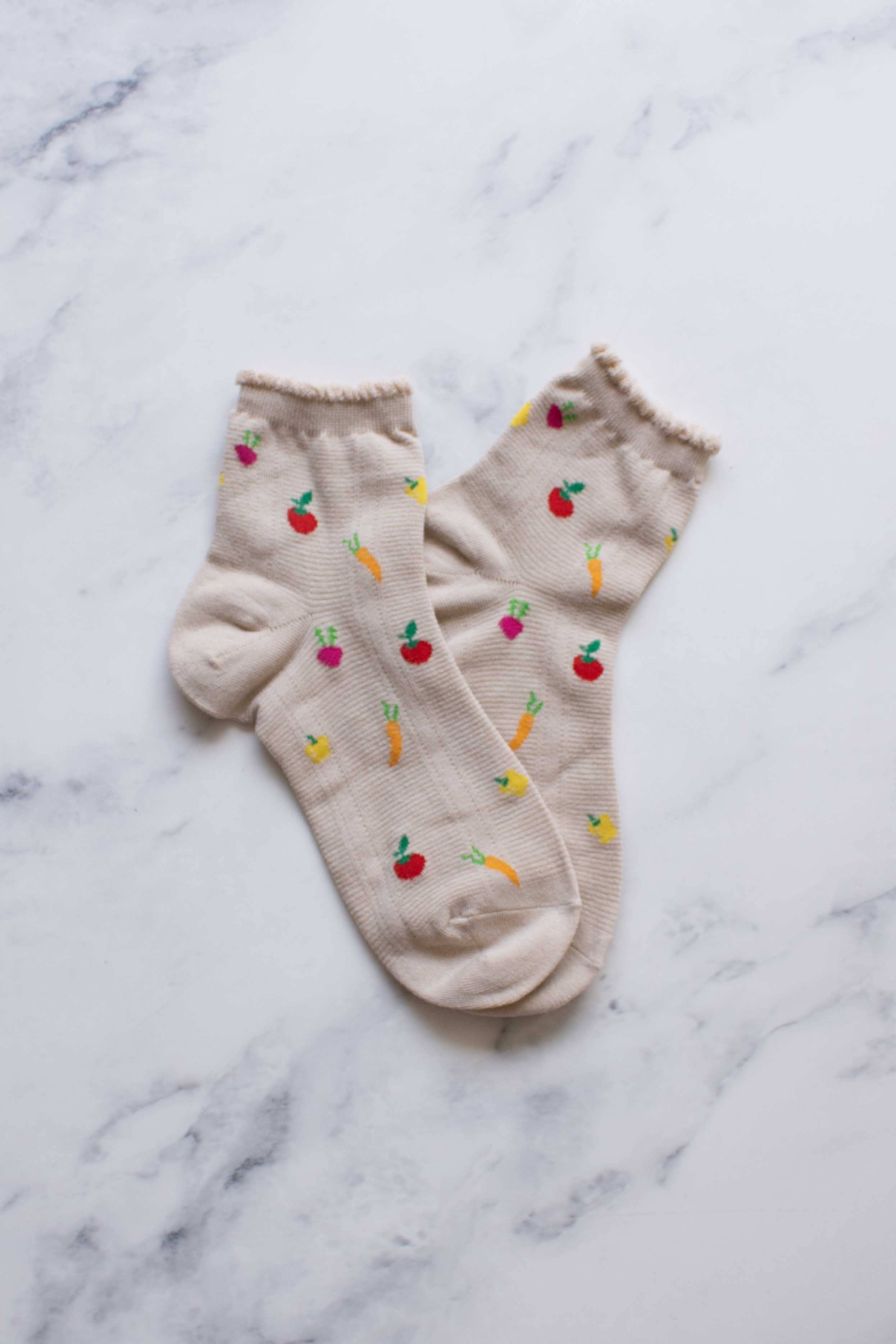 Organic Cotton Veggie Garden Socks - Beige Color Comfortable Ankle Socks for Women & Men | Perfect for Gardening, Outdoor Activities & Casual Wear